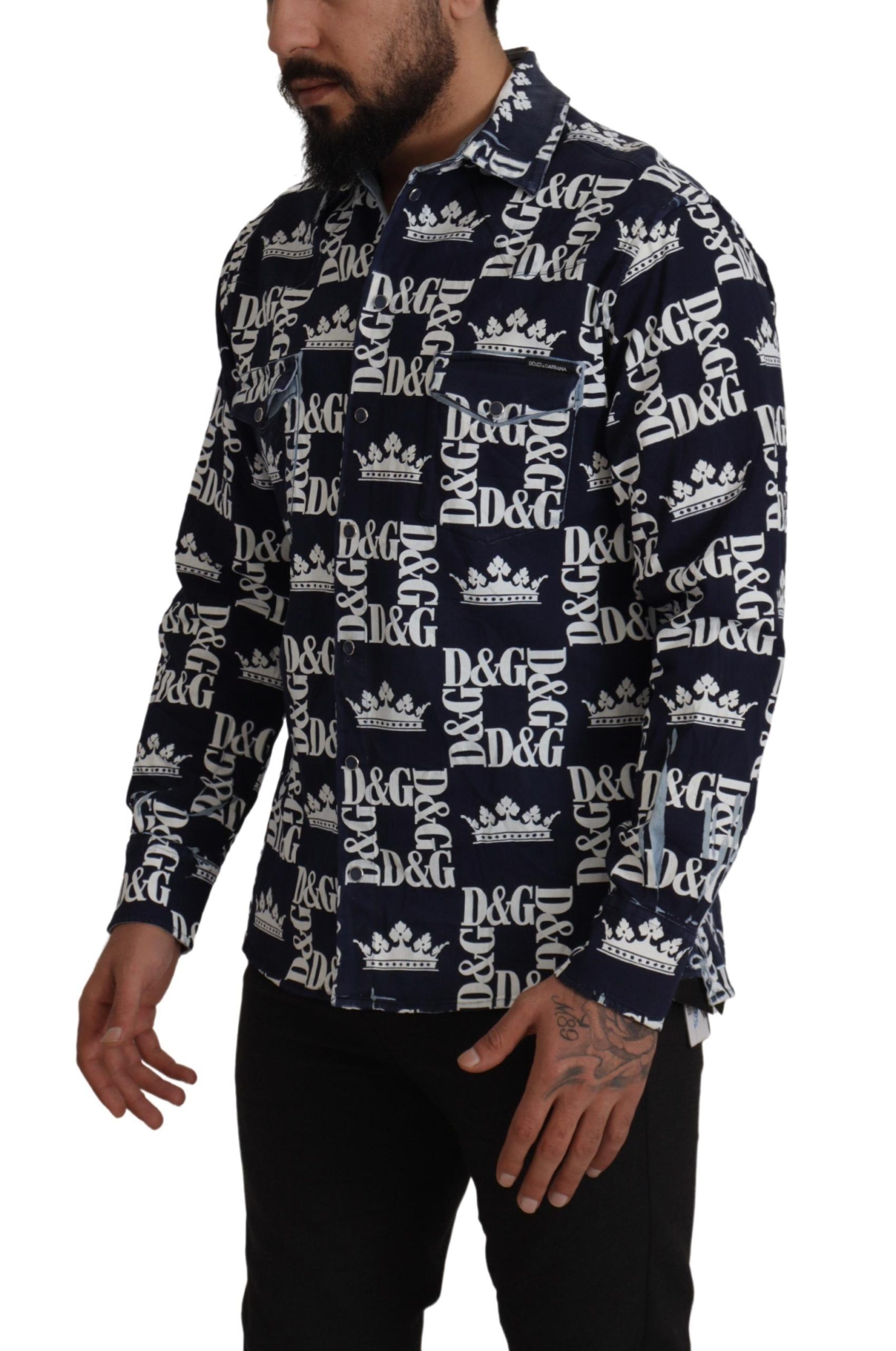 Elegant Slim Fit Blue Crown Shirt hover