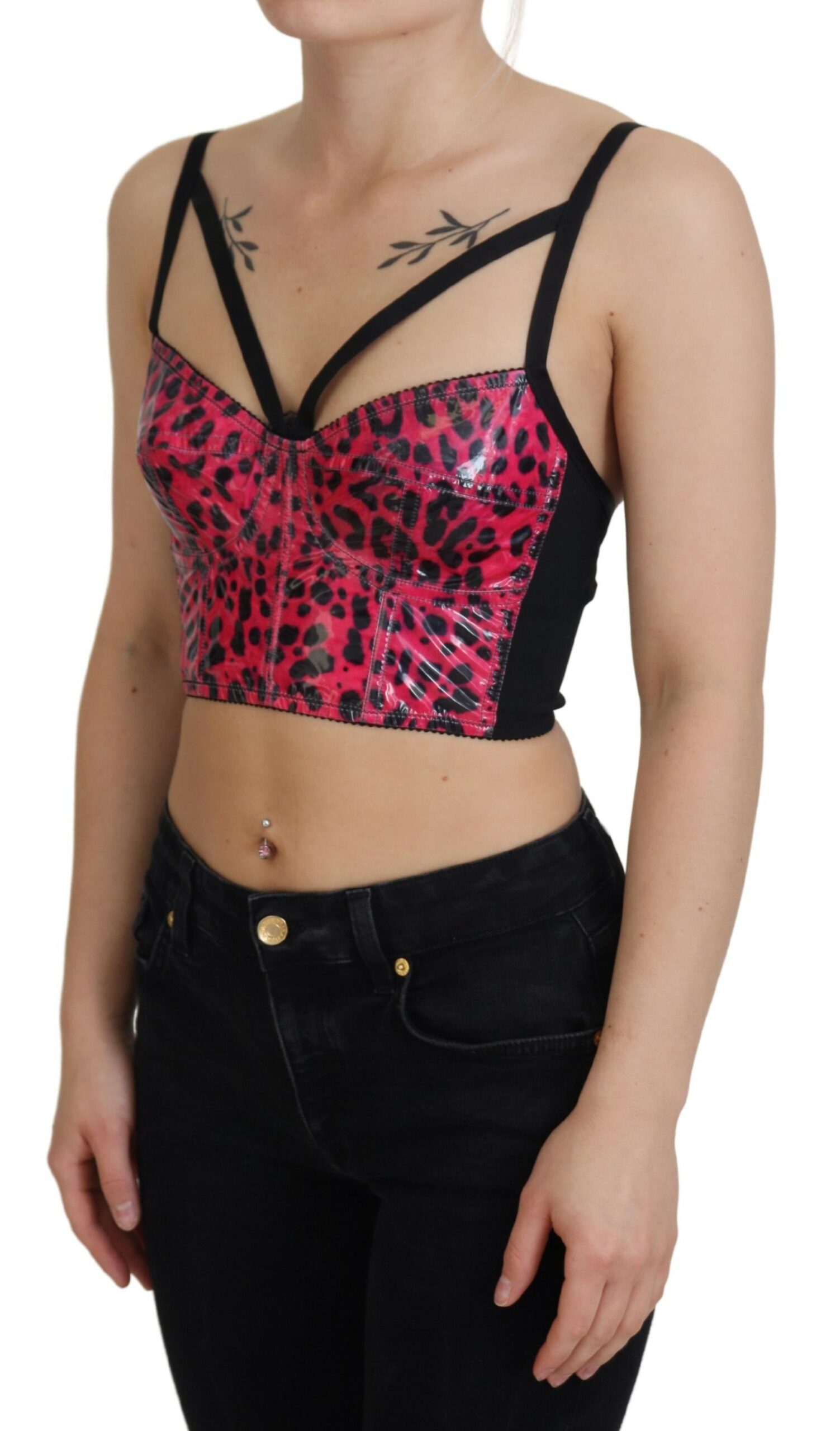 Pink Leopard Print Cropped Bustier Corset Top hover