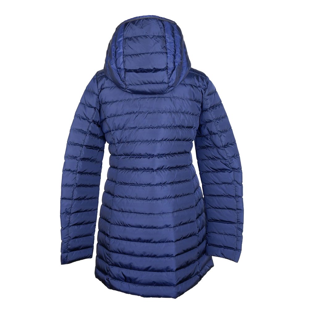Elegant Blue Down Puffer Jacket with Hood hover