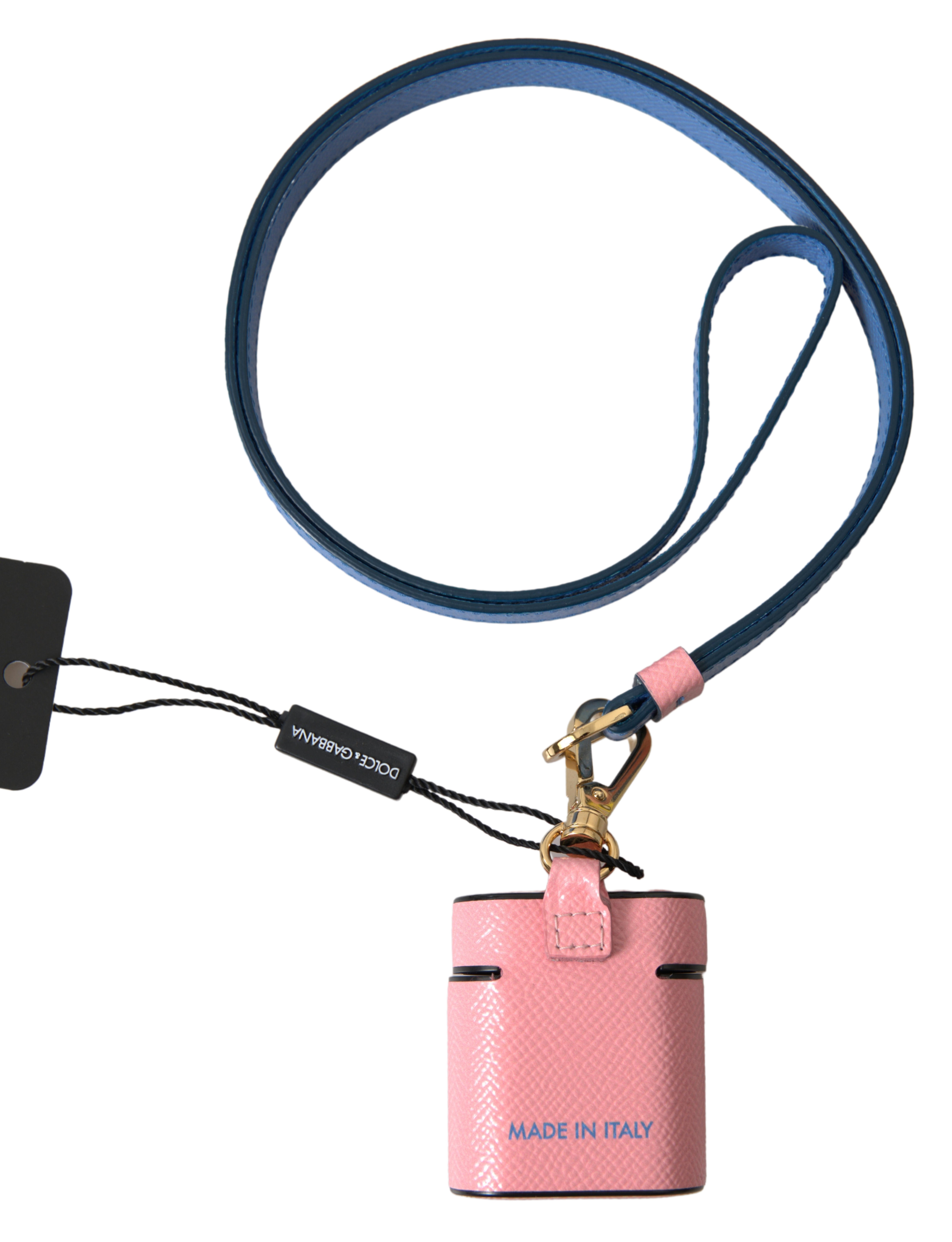 Pink Blue Calf Leather Logo Print Strap Airpods Case hover