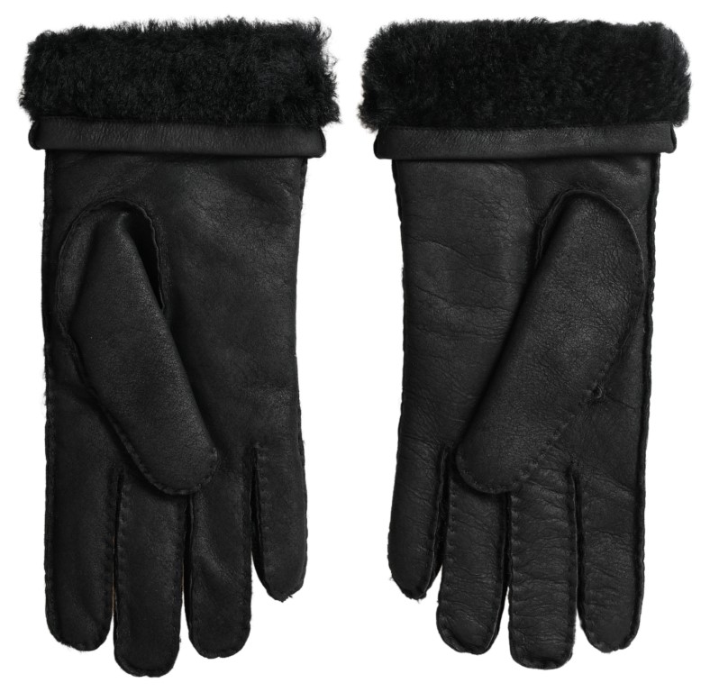 Black Leather Fur Short Hands Mitten Men Gloves hover