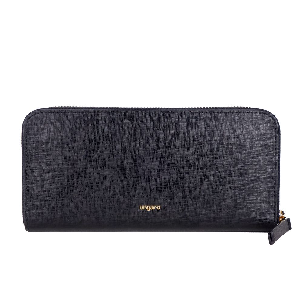 Elegant Leather Zippered Wallet in Classic Black hover