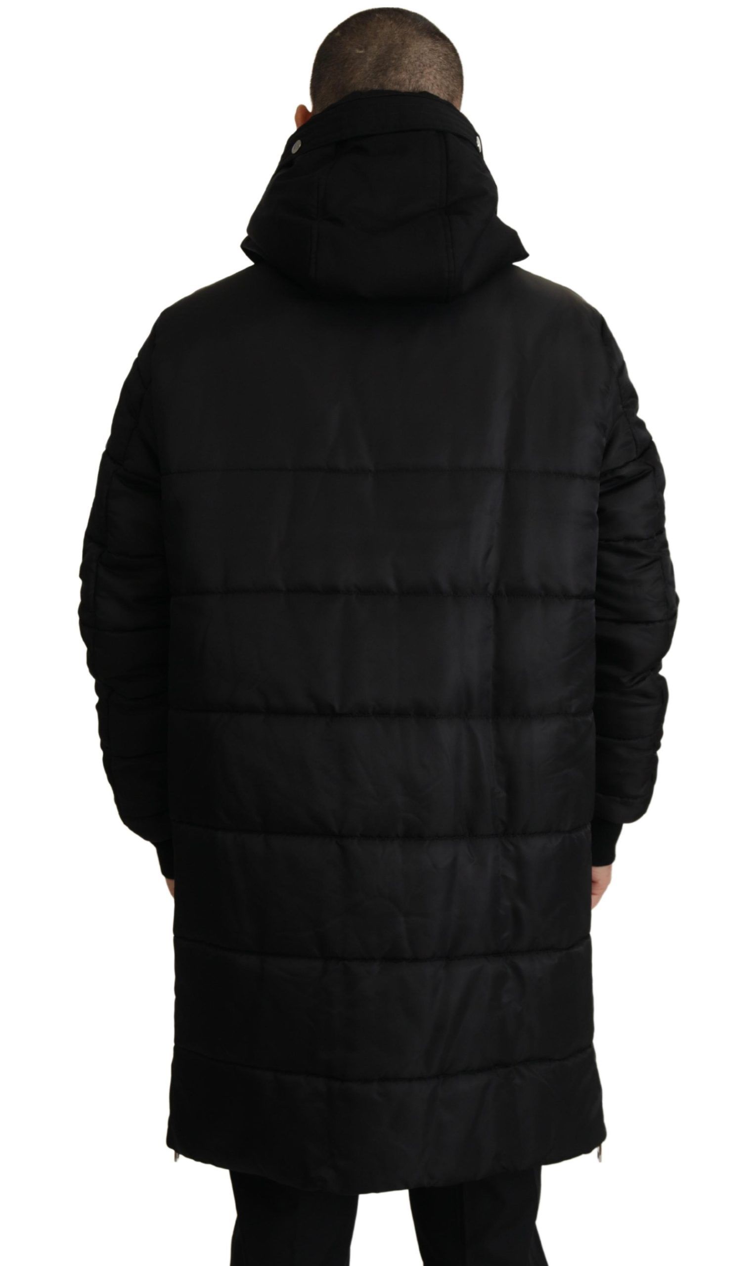 Elegant Black Hooded Parka Winter Jacket hover