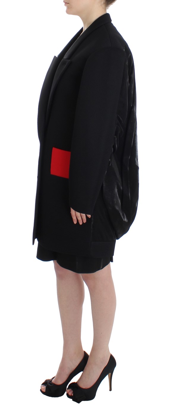 Black Coat Trench Long Draped Jacket Blazer hover