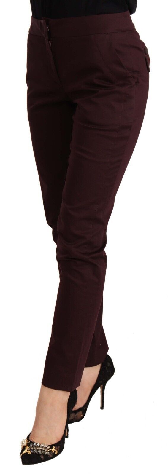 Maroon Slim Fit Skinny Pants with Zipper Detail hover