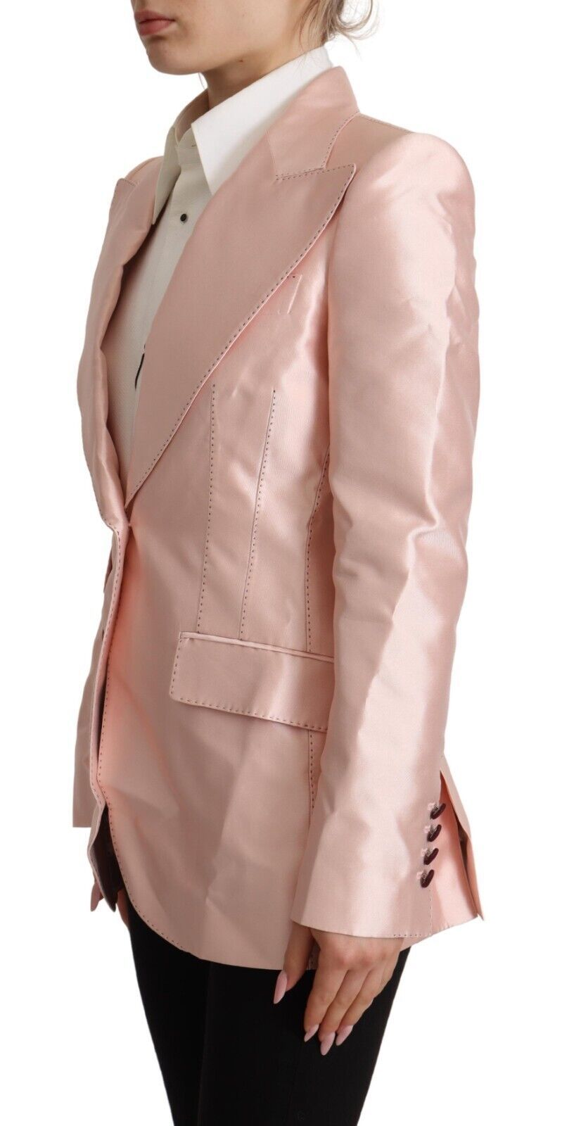 Pink Satin Long Sleeves Blazer Coat Jacket hover