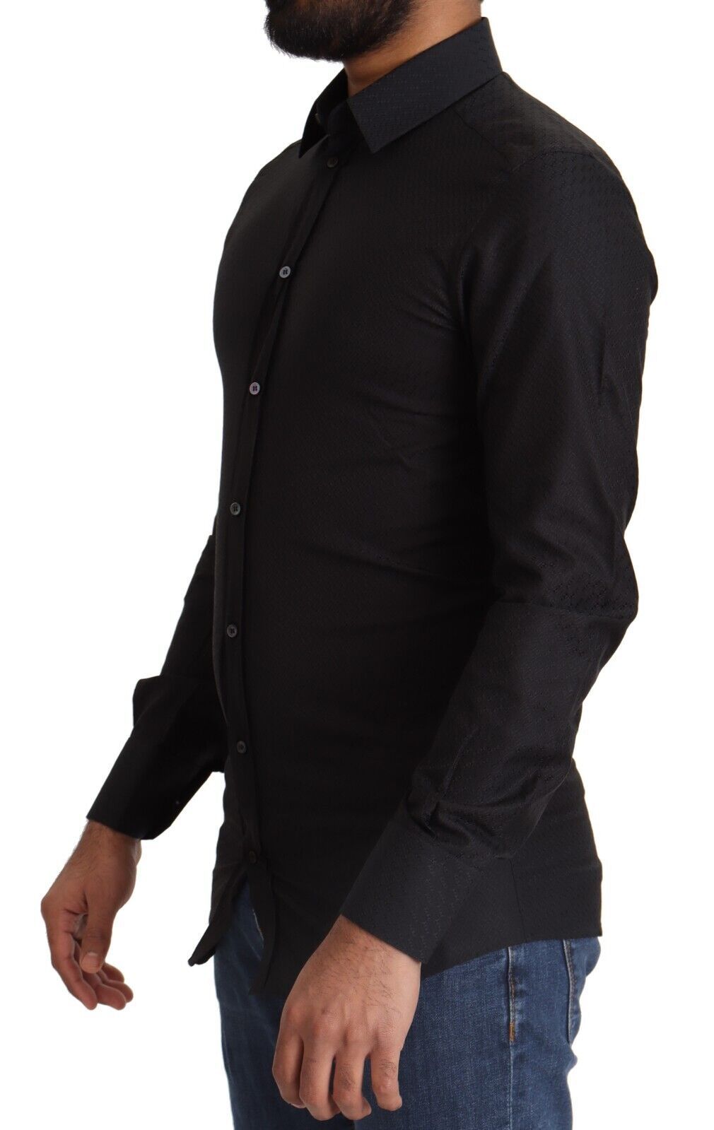 Elegant Black Cotton Gold Dress Shirt hover