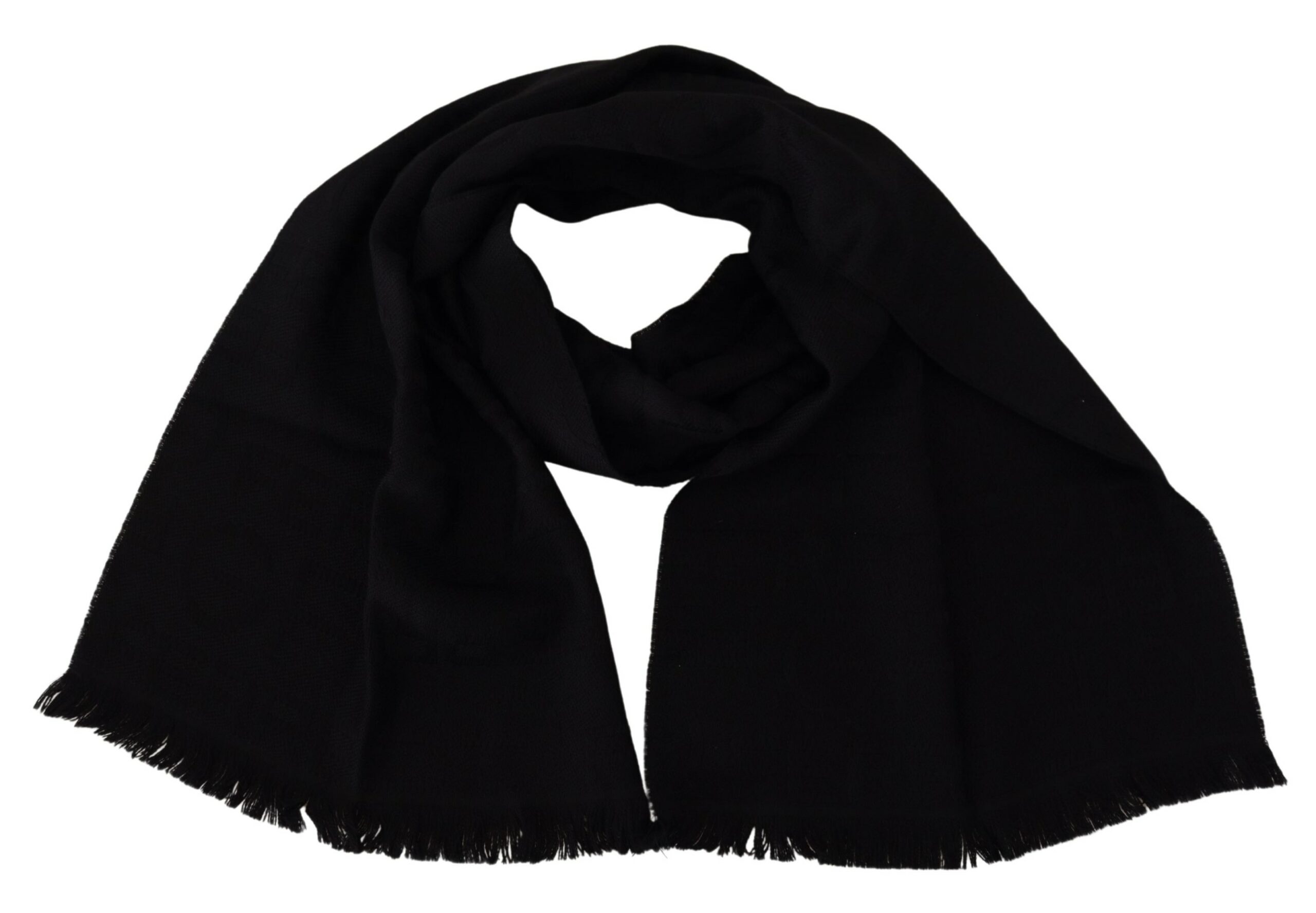 Black Wool Neck Wrap Shawl Fringes Scarf hover