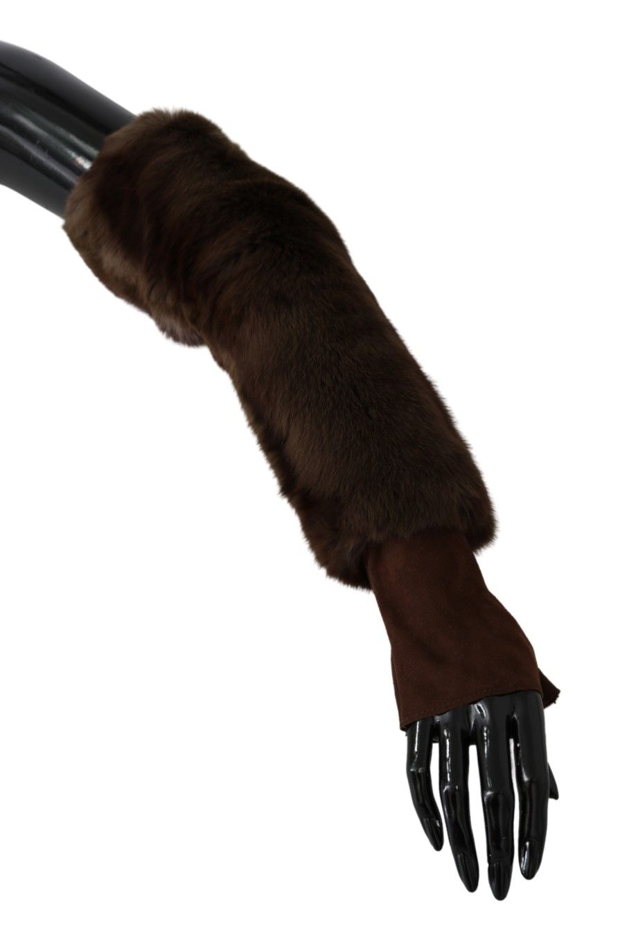 Brown Elbow Length Finger Less Fur Gloves hover