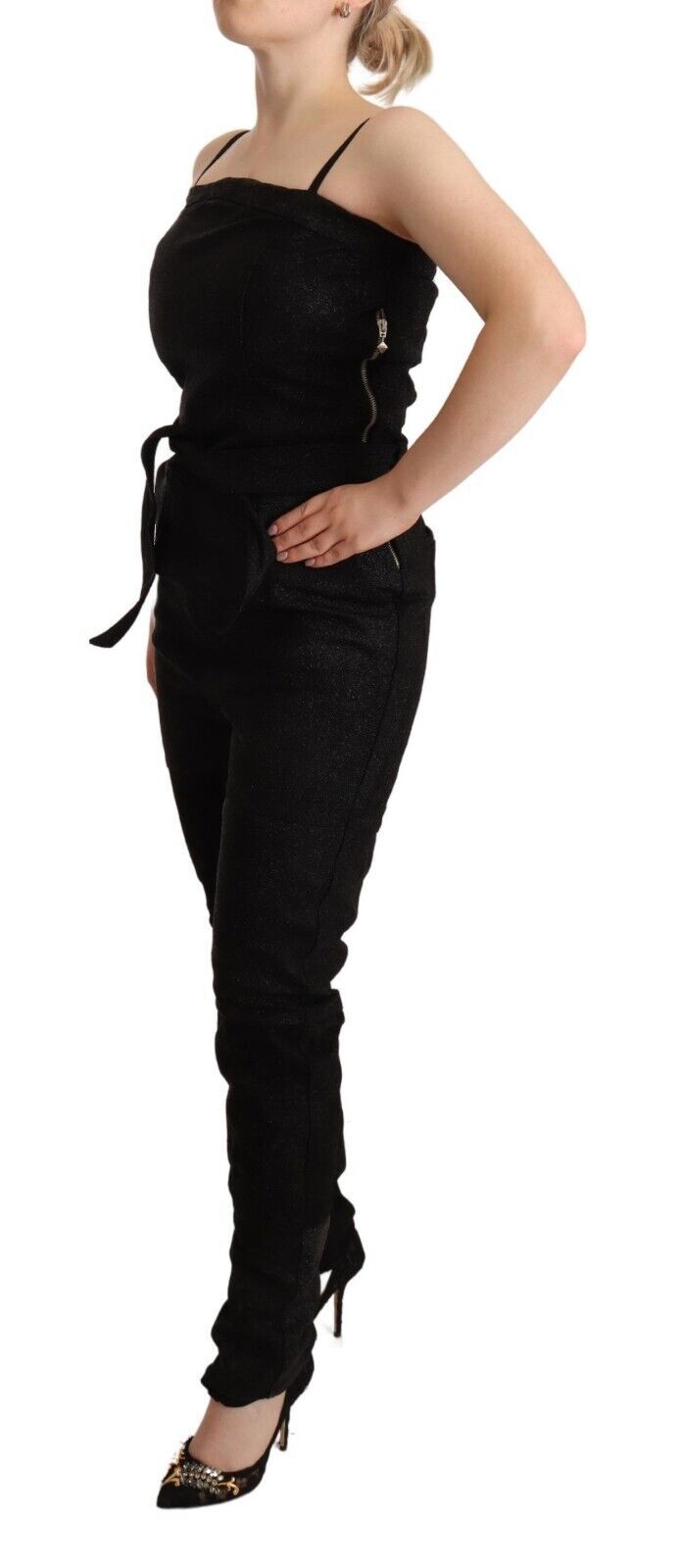 Elegant Sleeveless Jumpsuit Dress in Black hover