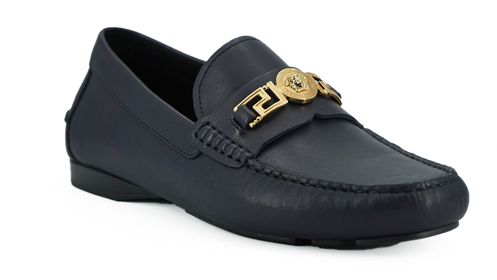 Elegant Navy Blue Calf Leather Loafers hover