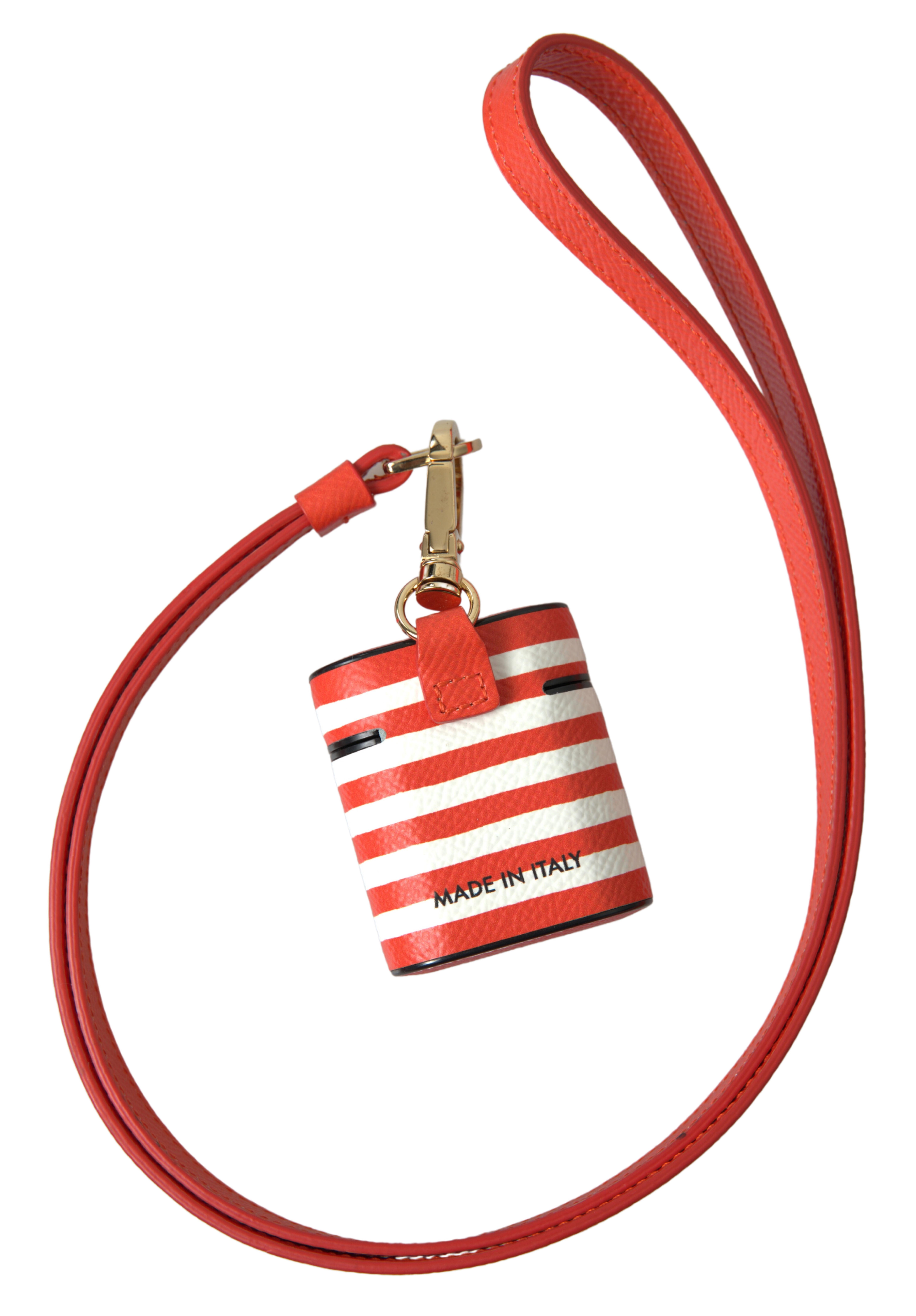 Orange Stripe Dauphine Leather Logo Strap Airpod Case hover
