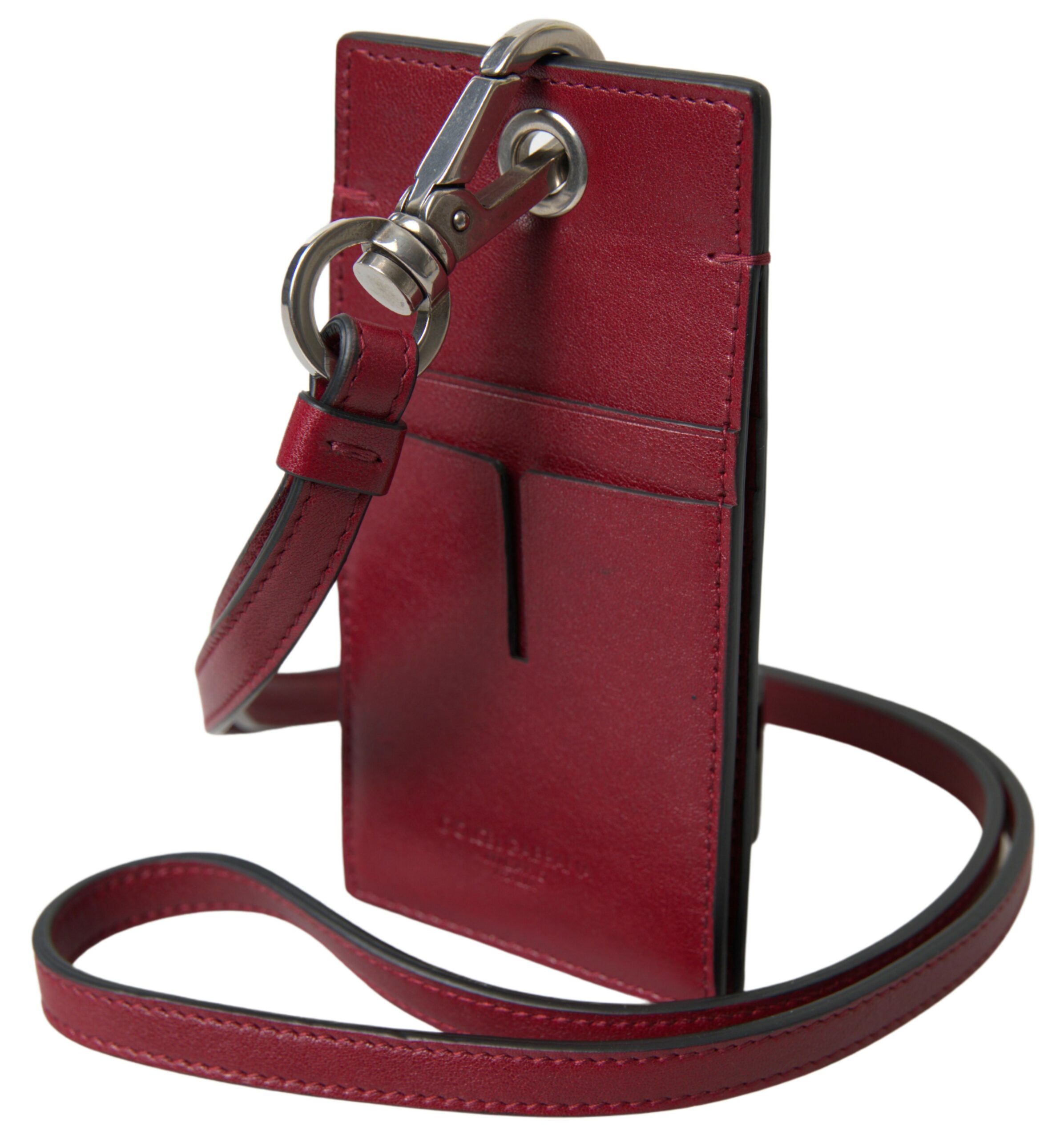 Elegant Red Leather Cardholder with Lanyard hover
