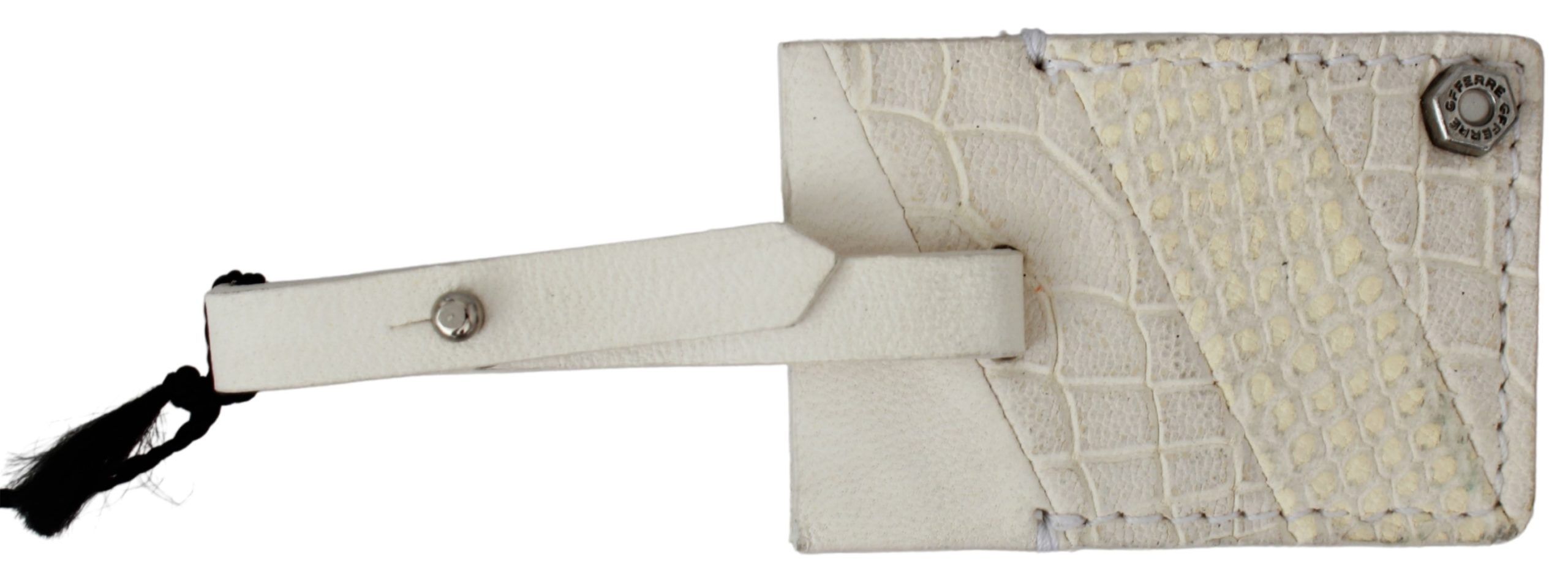 Beige Luggage Tag Branded Leather Patterned Keychain hover