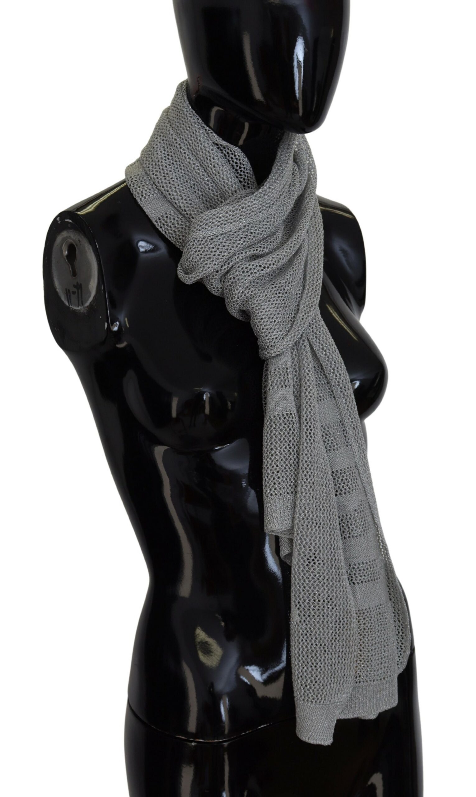 Gray Logo Knitted Neck Wrap Shawl Foulard Scarf hover