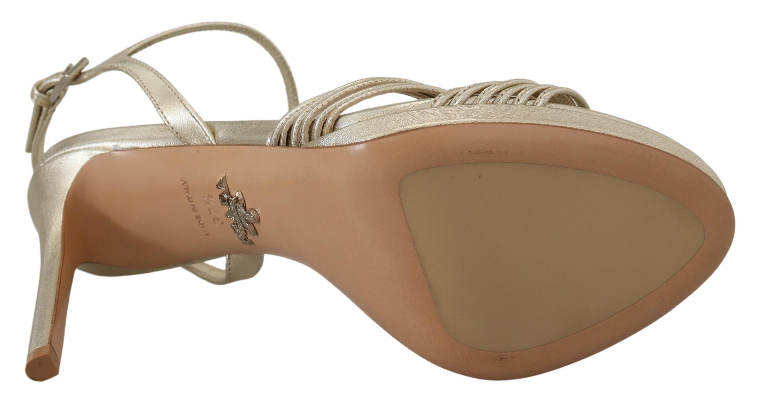 Gold Leather Sandals Ankle Strap Heels Stiletto Sandal hover