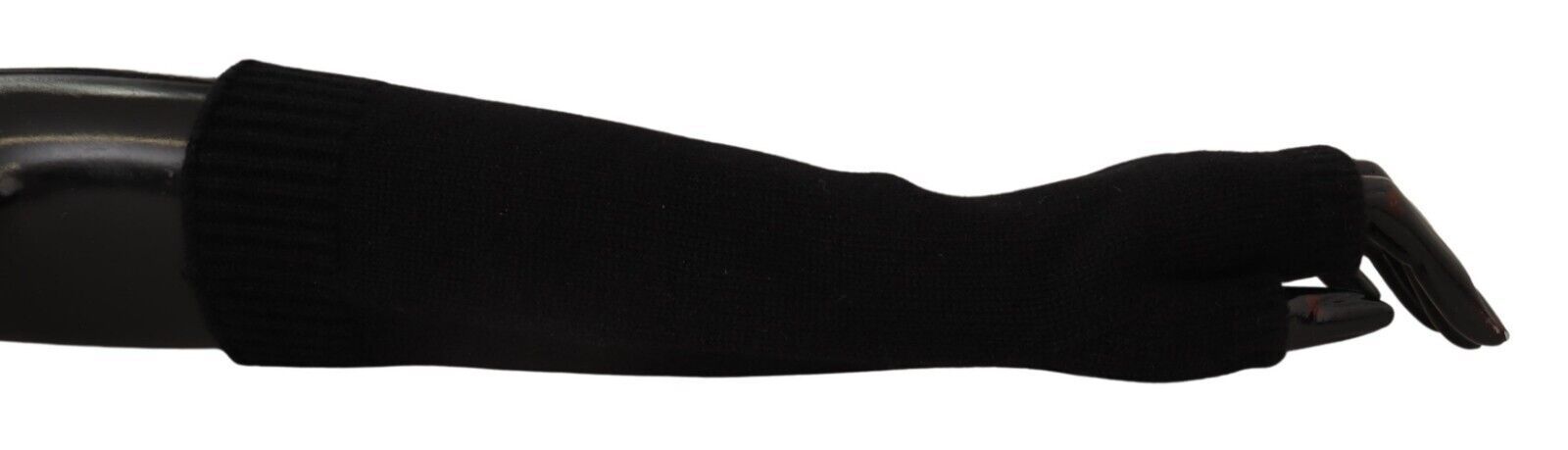 Black Knitted Fingerless Elbow Length Gloves hover