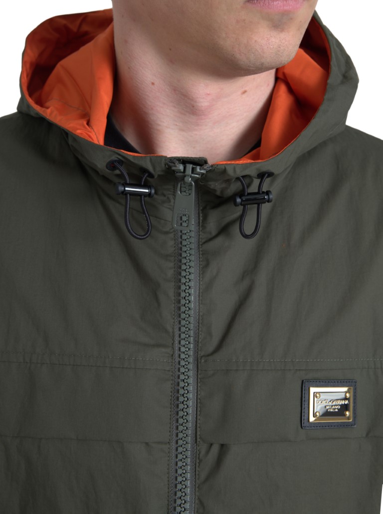 Green Orange Hooded Cotton Full Zip Jacket hover