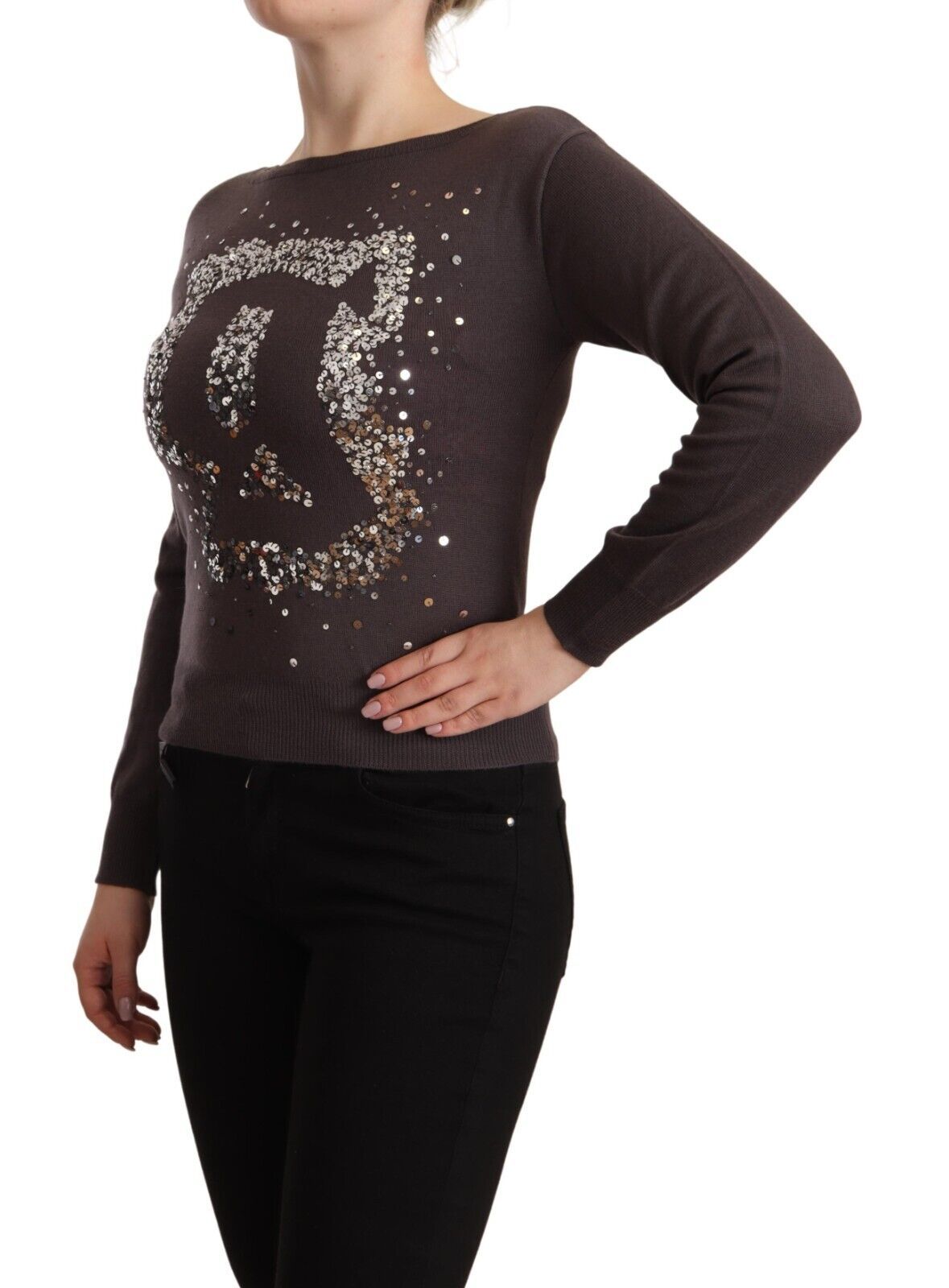 Brown Wool Sequined Long Sleeves Pullover Sweater hover