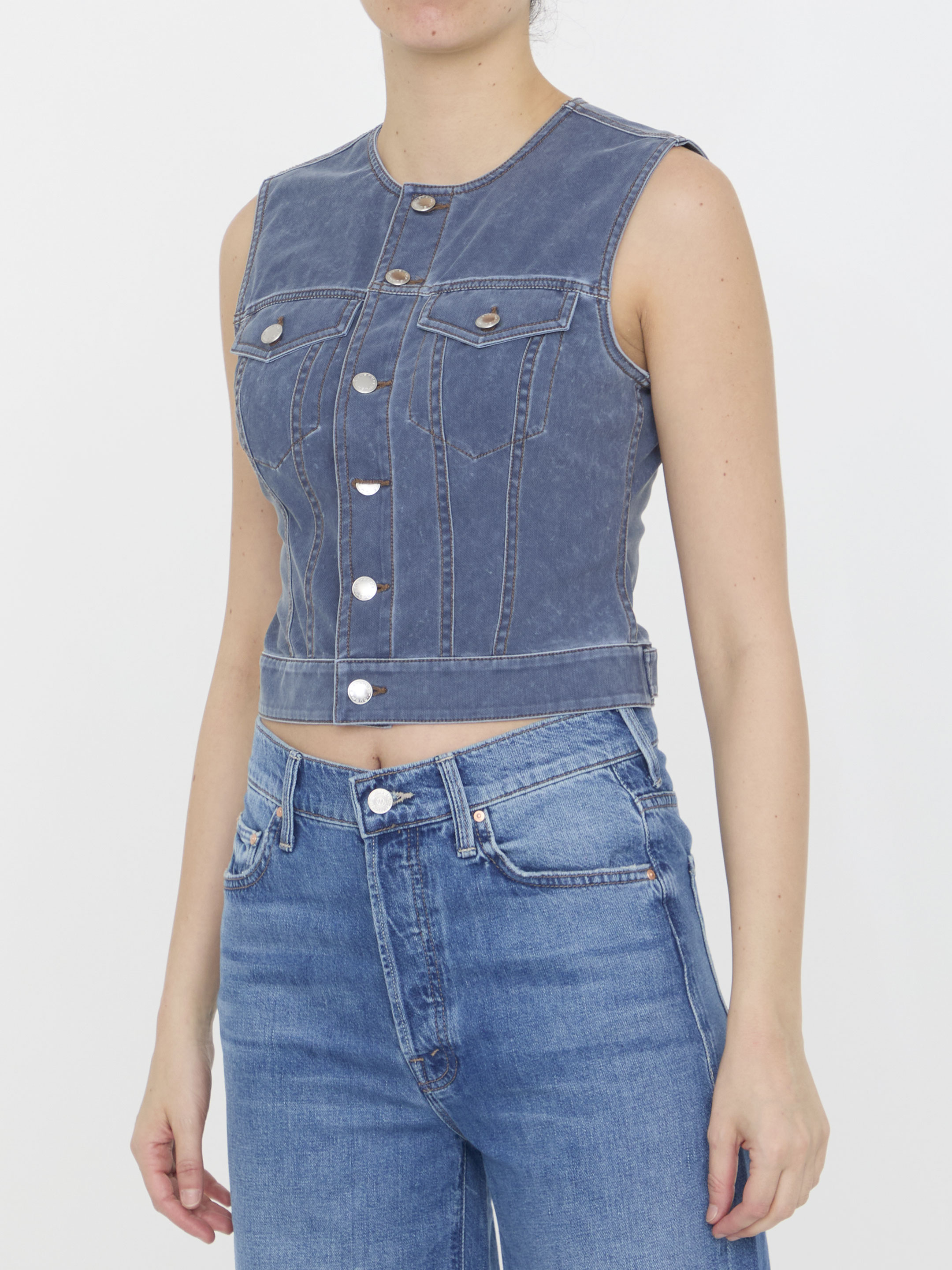 Vest in denim trompe-l'oeil hover