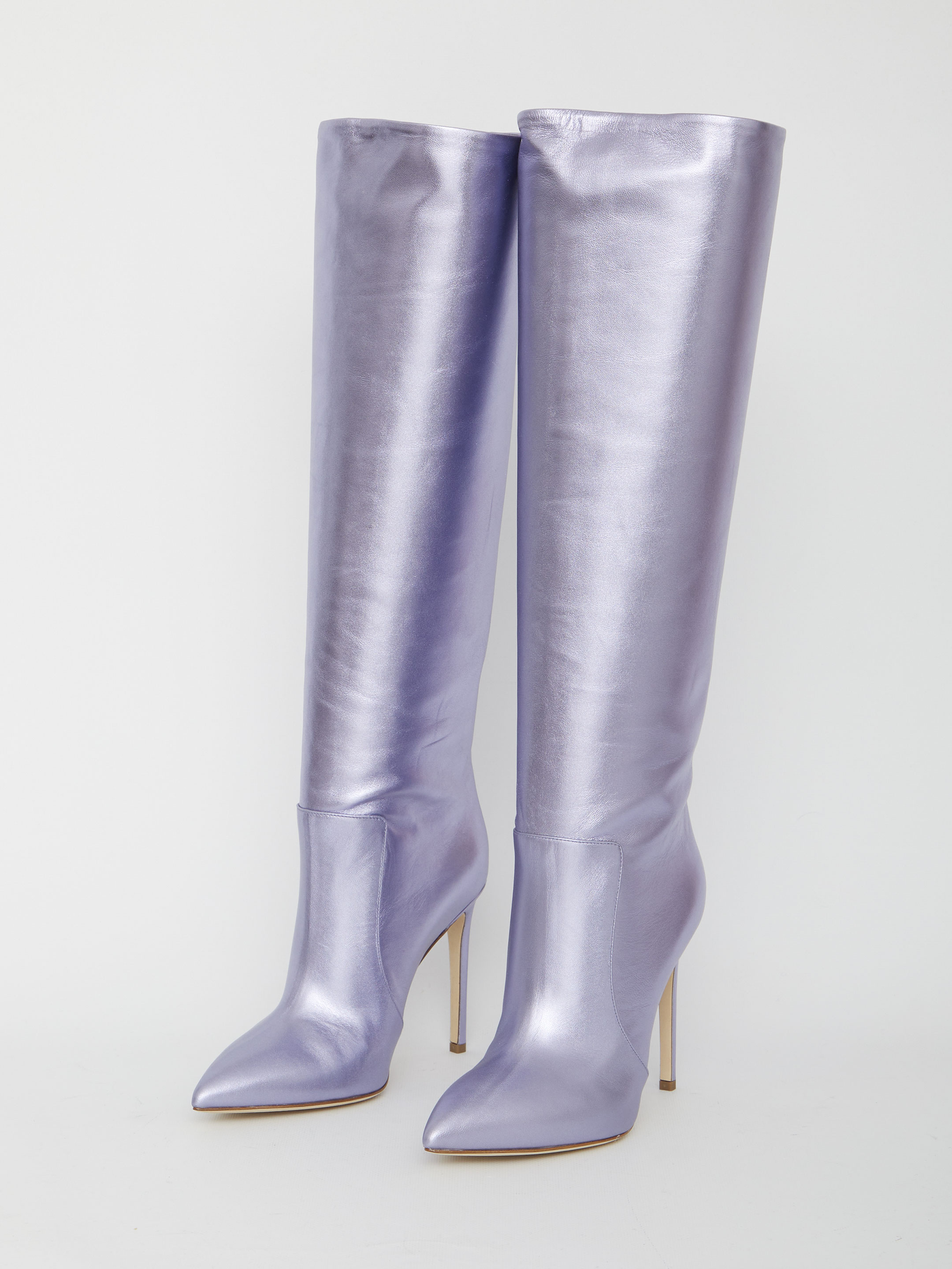 Lilac leather boots hover
