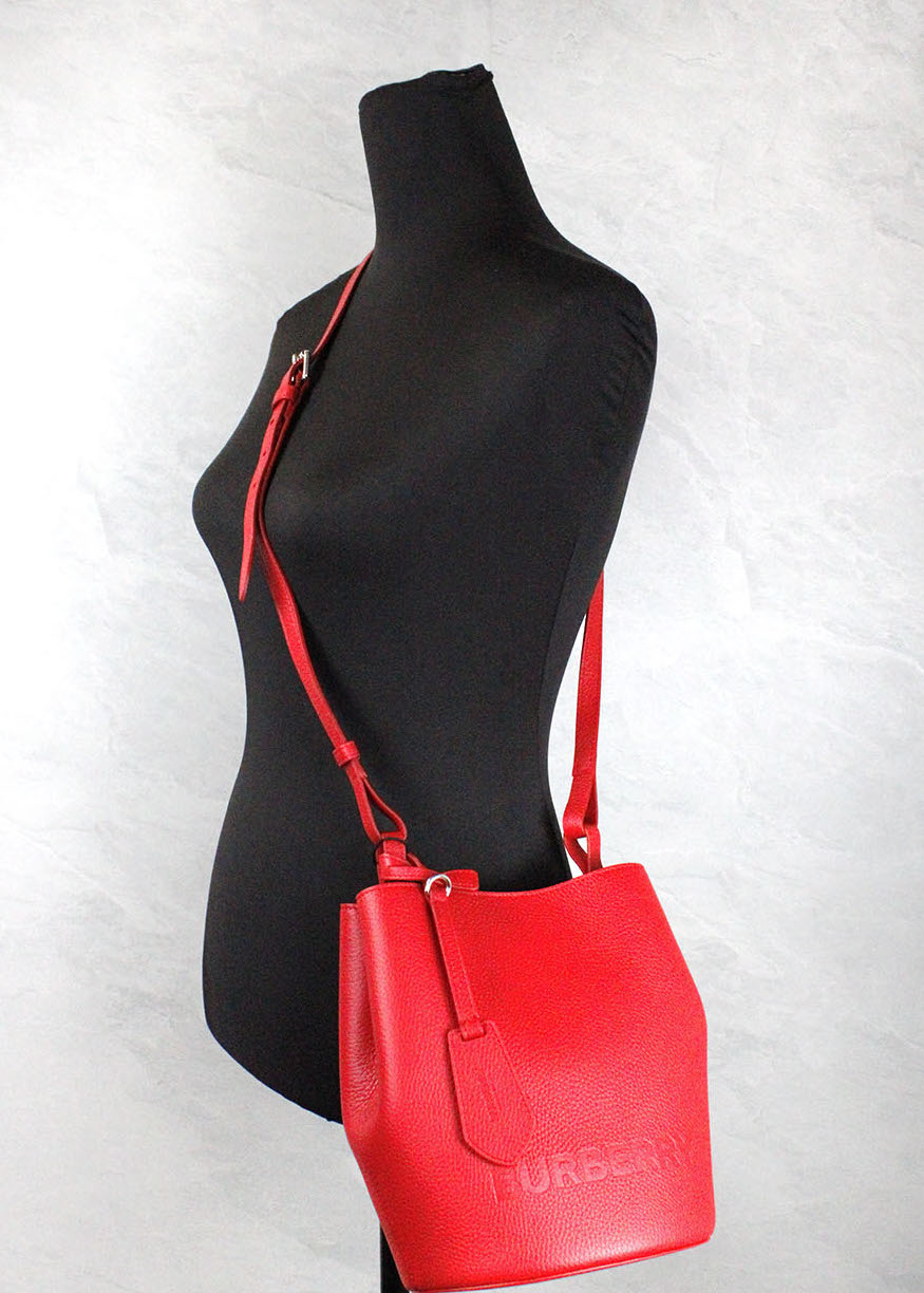 Lorne Small Red Pebbled Leather Bucket Crossbody Purse Bag hover