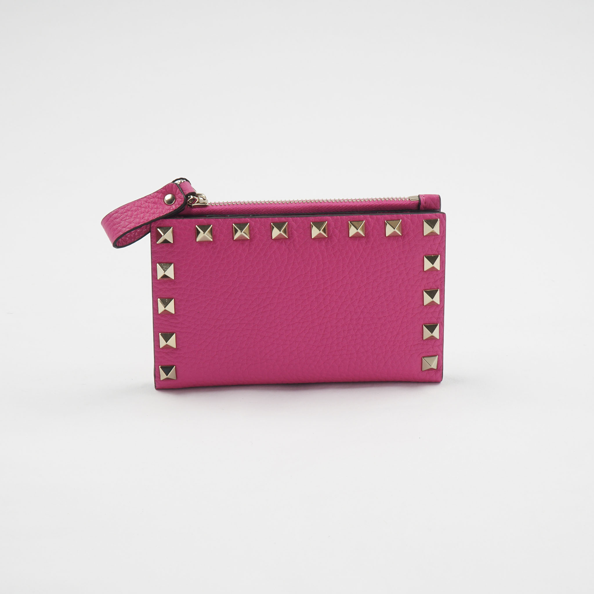 Valentino Pink Leather Rockstud Bifold Wallet hover