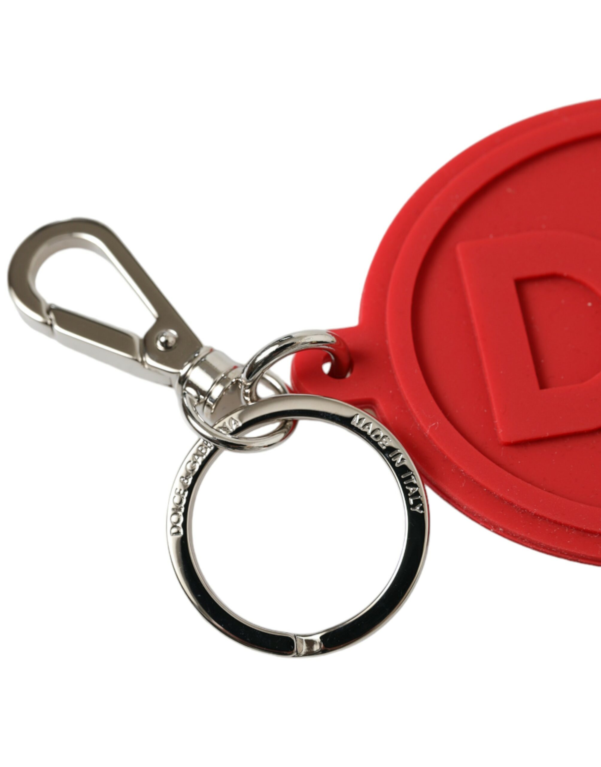 Red Rubber DG Logo Silver Brass Metal Keyring Keychain hover