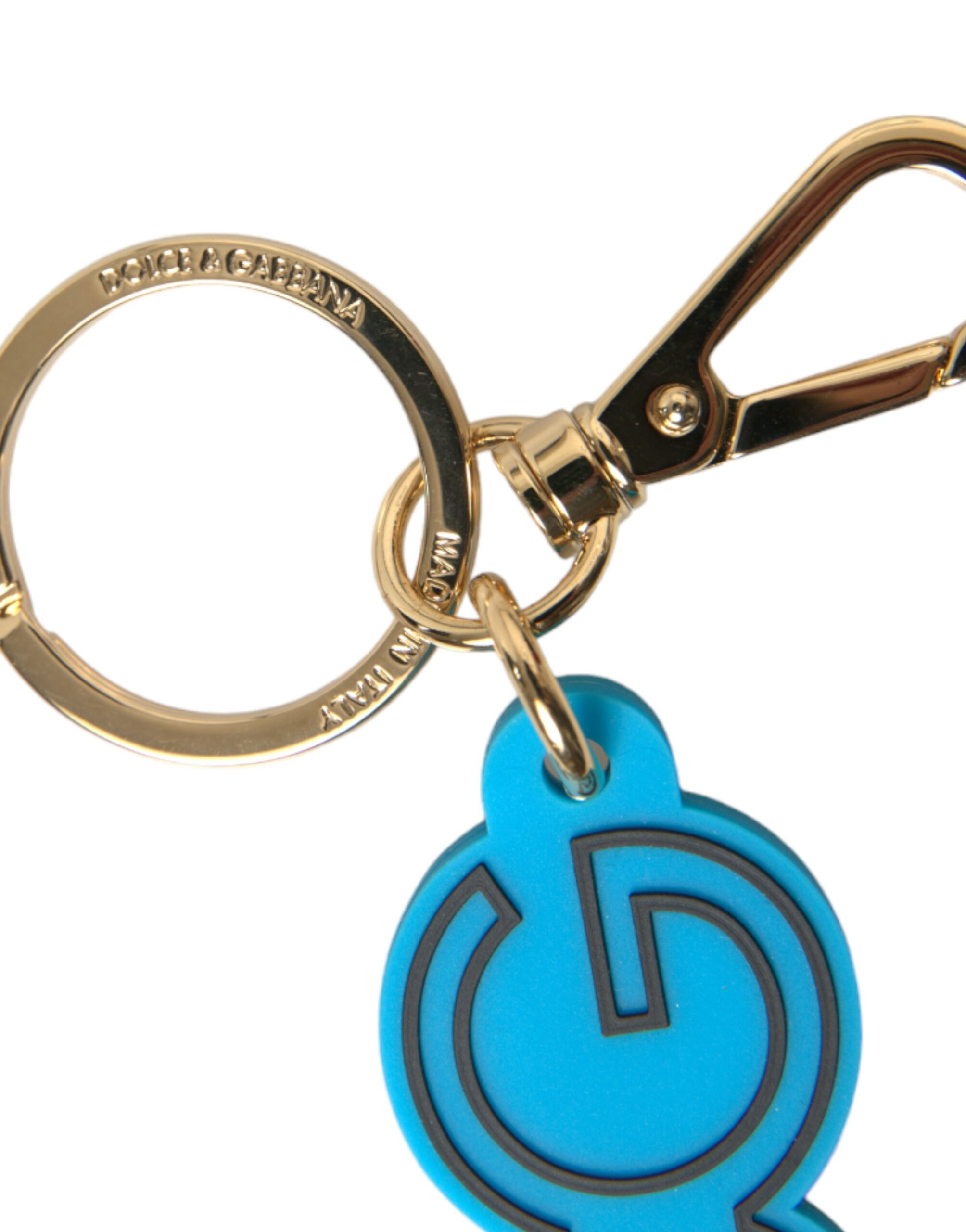 Blue Rubber Gold Tone Metal DG Logo Keyring Keychain hover