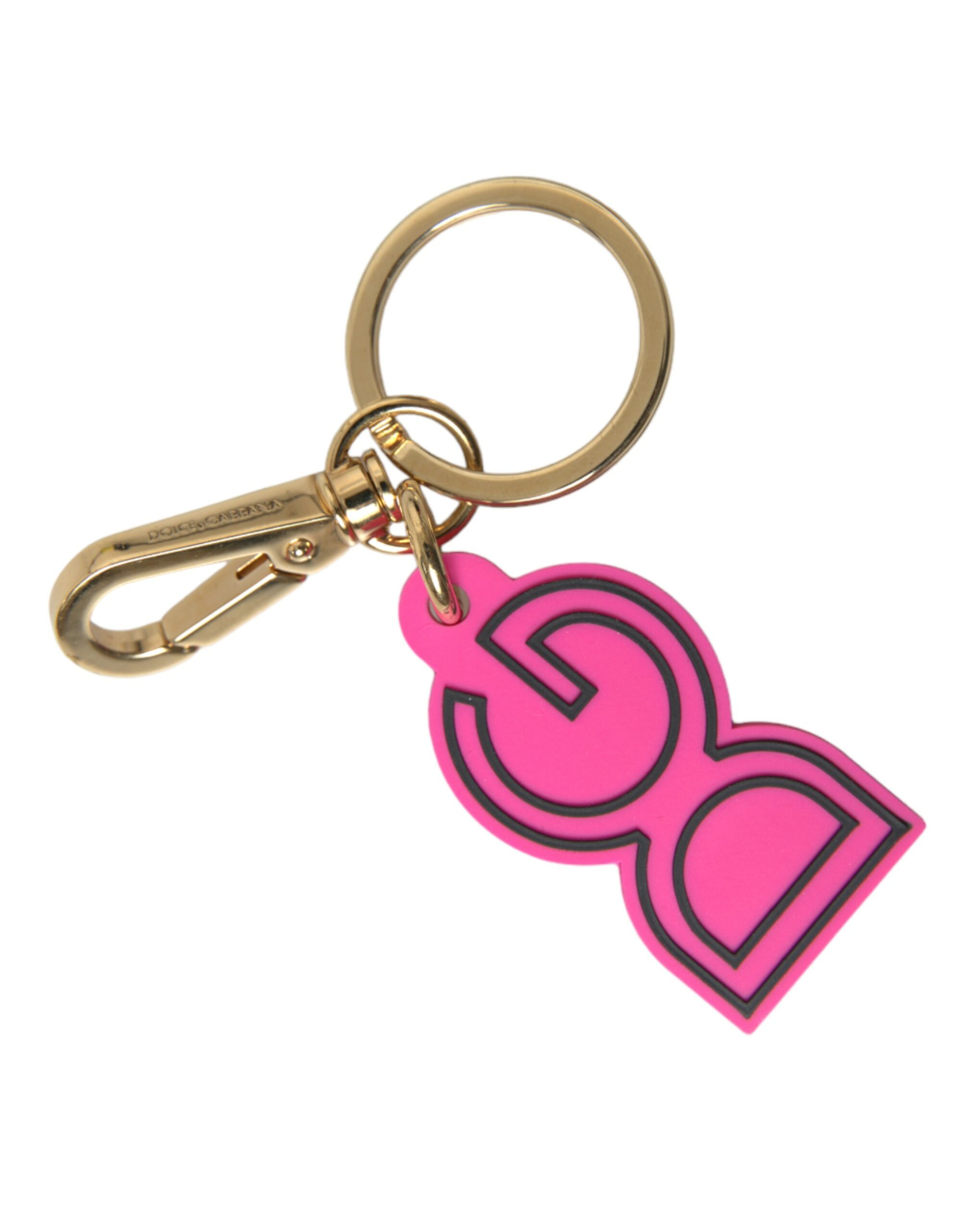 Pink Rubber Gold Tone Metal DG Logo Keyring Keychain hover