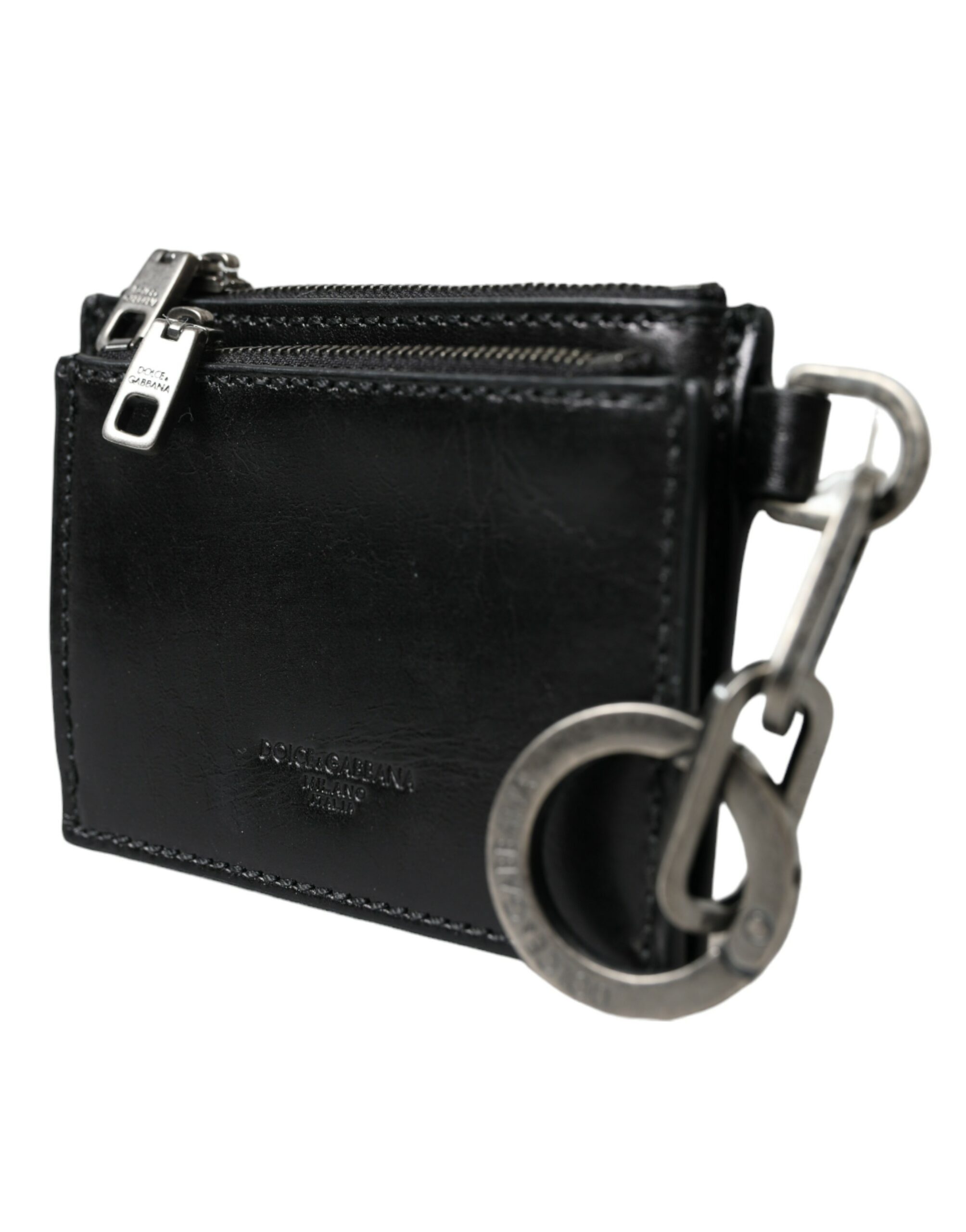 Black Leather Zip Logo Keyring Coin Purse Keyring Wallet hover