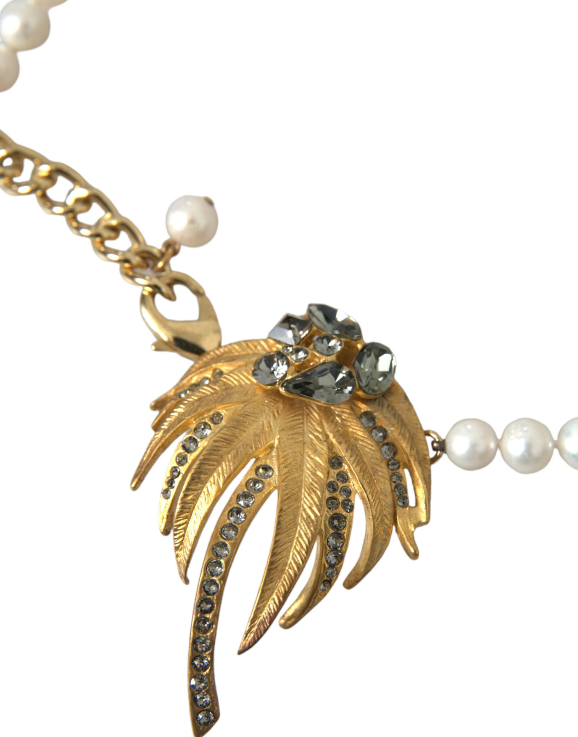 Gold Brass Crystal Pearl Tree Pendant Charm Necklace hover
