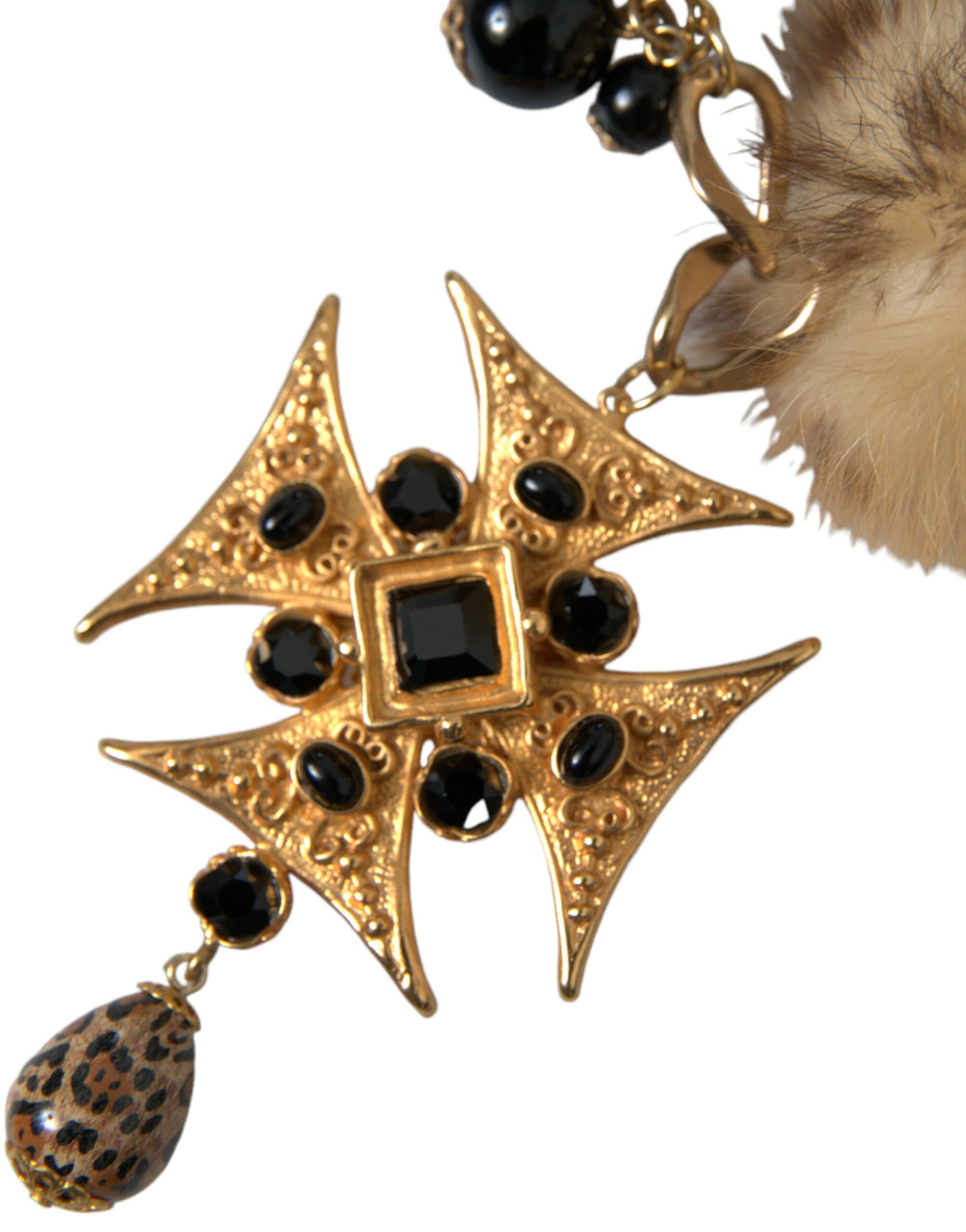 Gold Black Crystals Lapin Fur Filigree Chocker Necklace hover