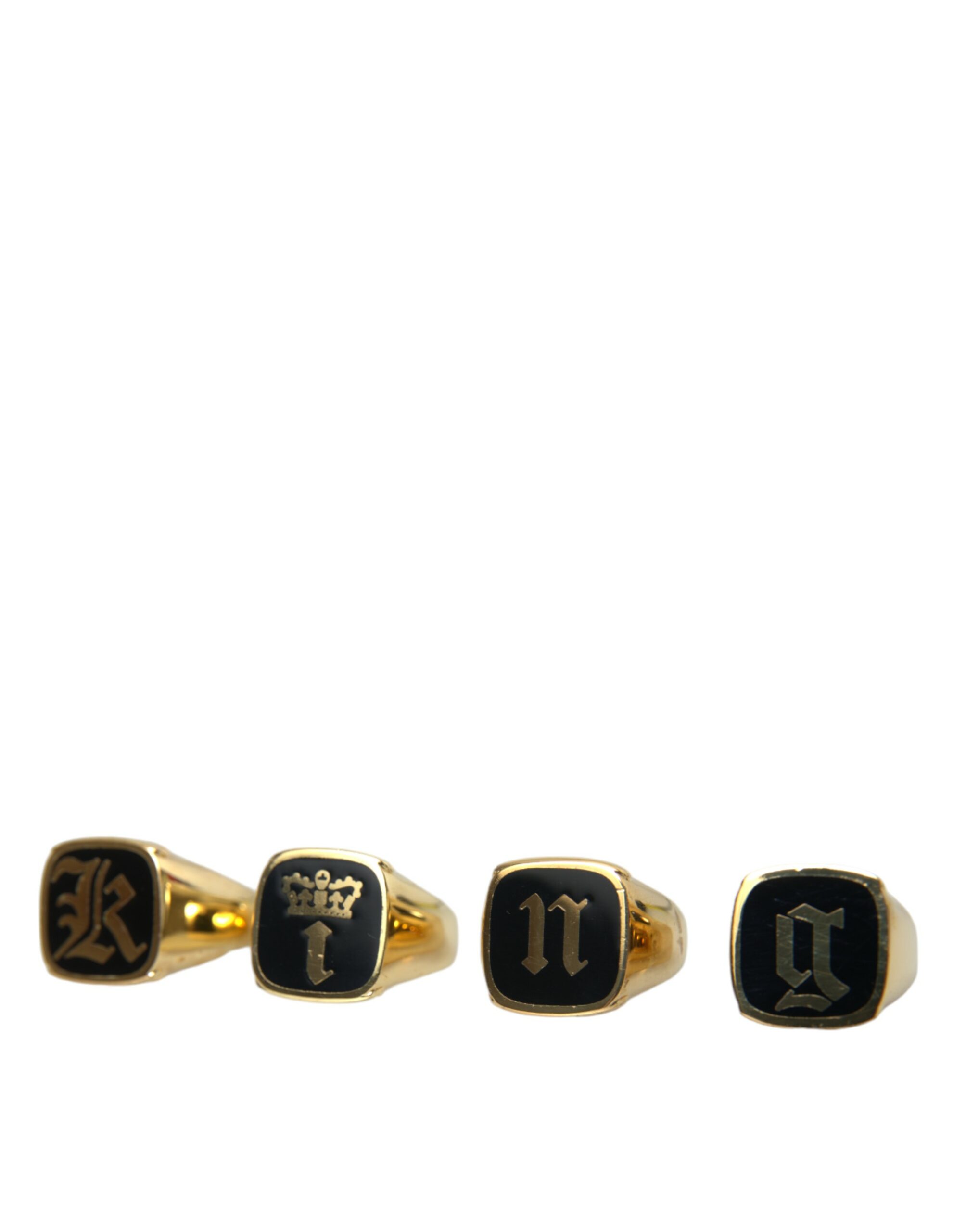 Gold Brass KING Enamel Set of 4 Ring hover