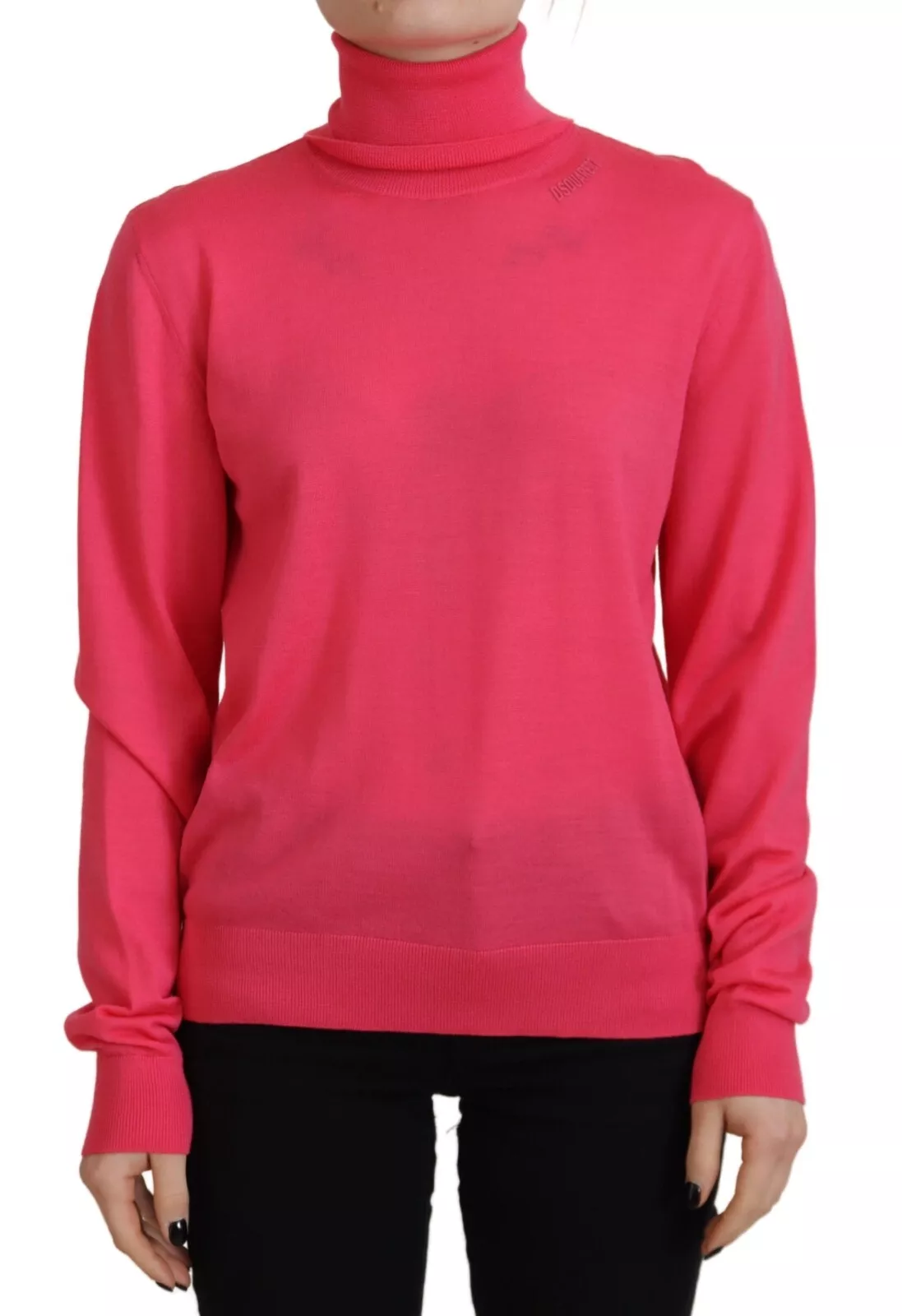 Pink Solid Long Sleeve Turtle Neck Casual Sweater hover