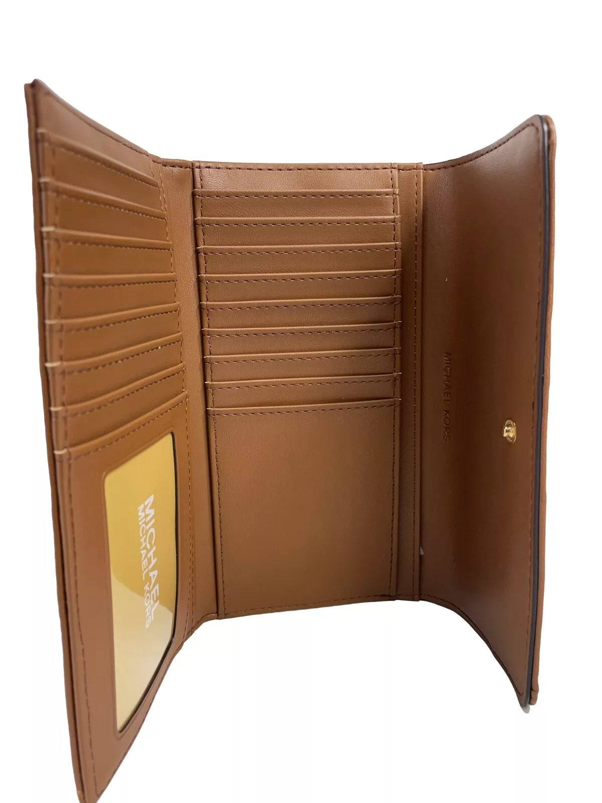 Jet Set Travel Large Quilted Leather Trifold Wallet Brown hover