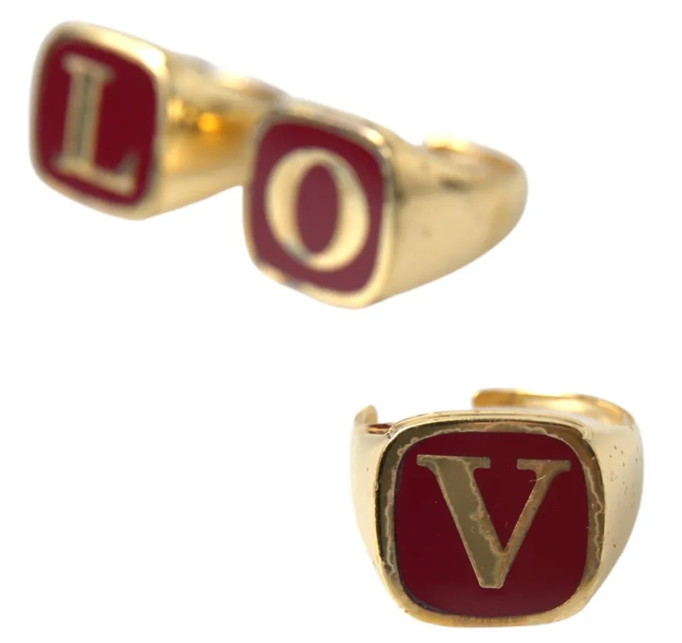 Gold Brass LOVE Enamel Set of 3 Ring hover