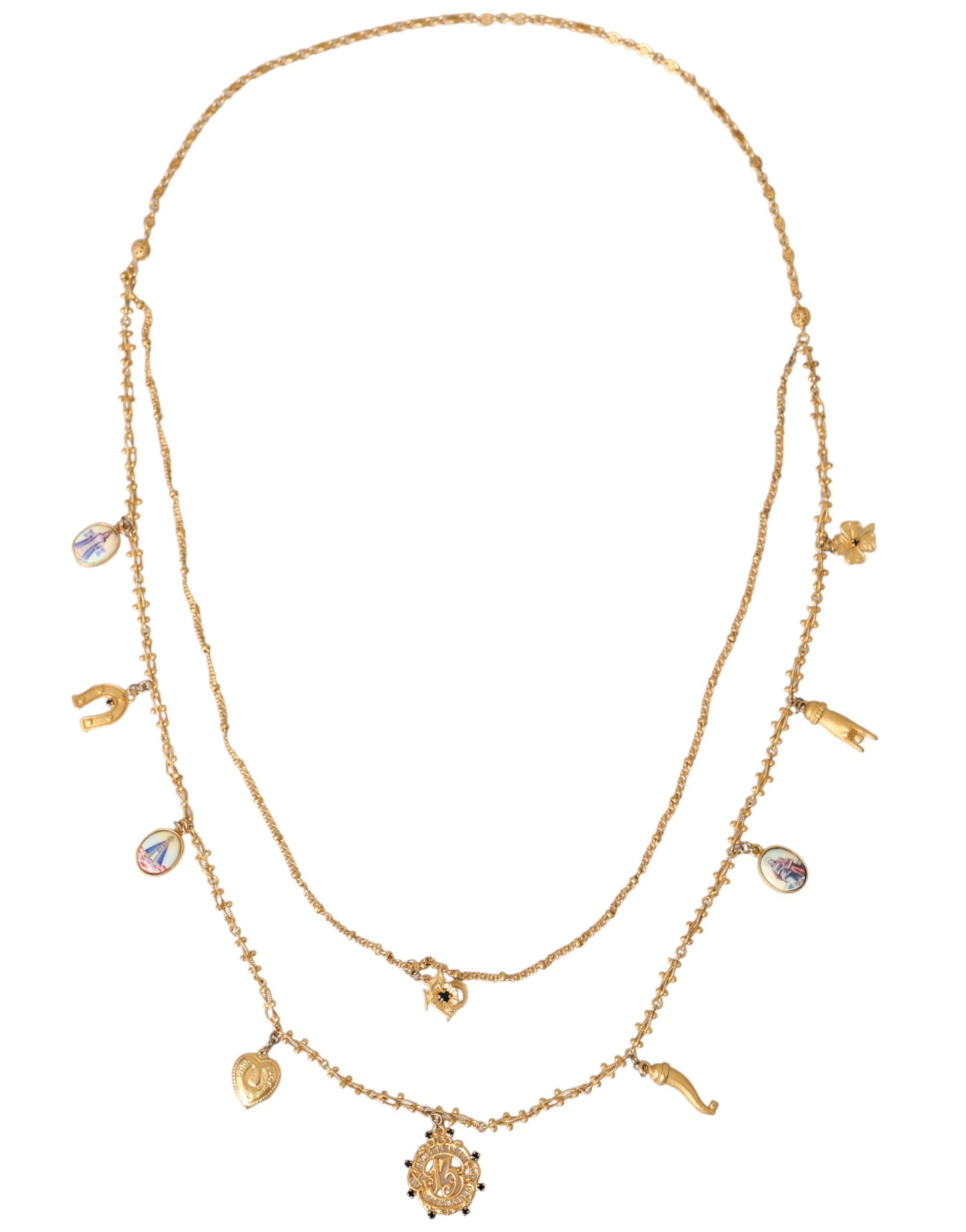 Gold Tone Chain Brass Charm Statement Sicily Necklace hover