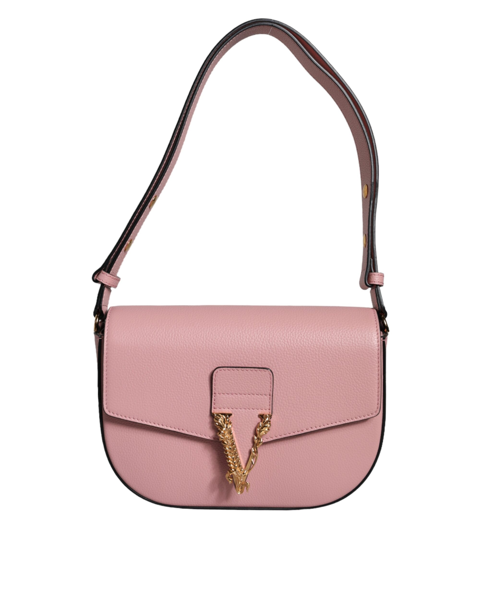 Pink Grainy Calf Leather Logo Crossbody Shoulder Bag hover