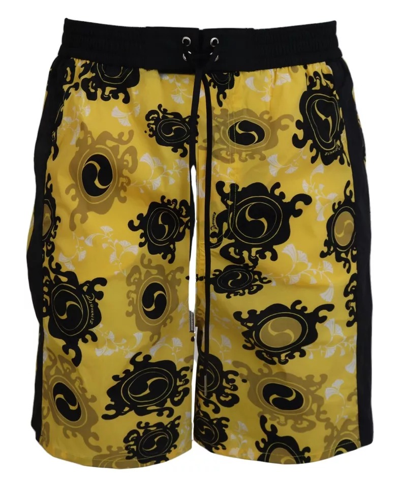 Yellow Black Printed Nylon Beachwear Shorts Swimwear hover