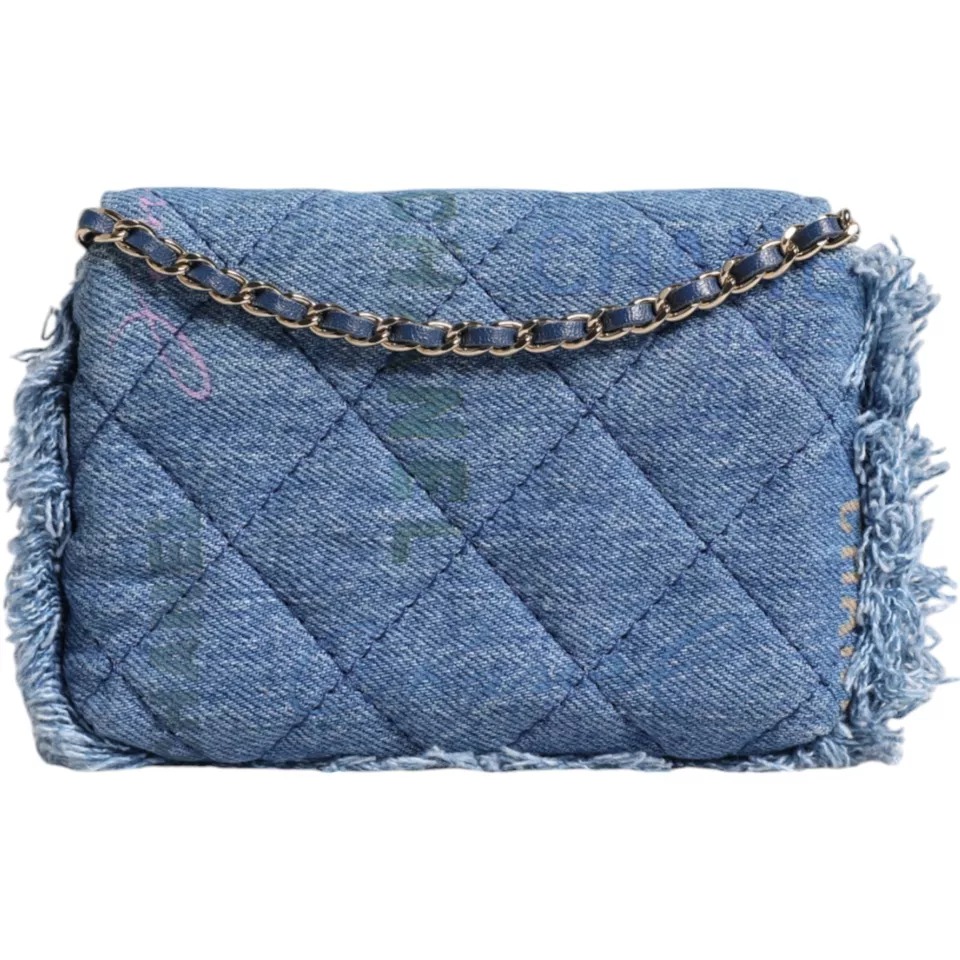 Denim Mood Flap Micro Logo Printed Fringed Shoulder Bag hover