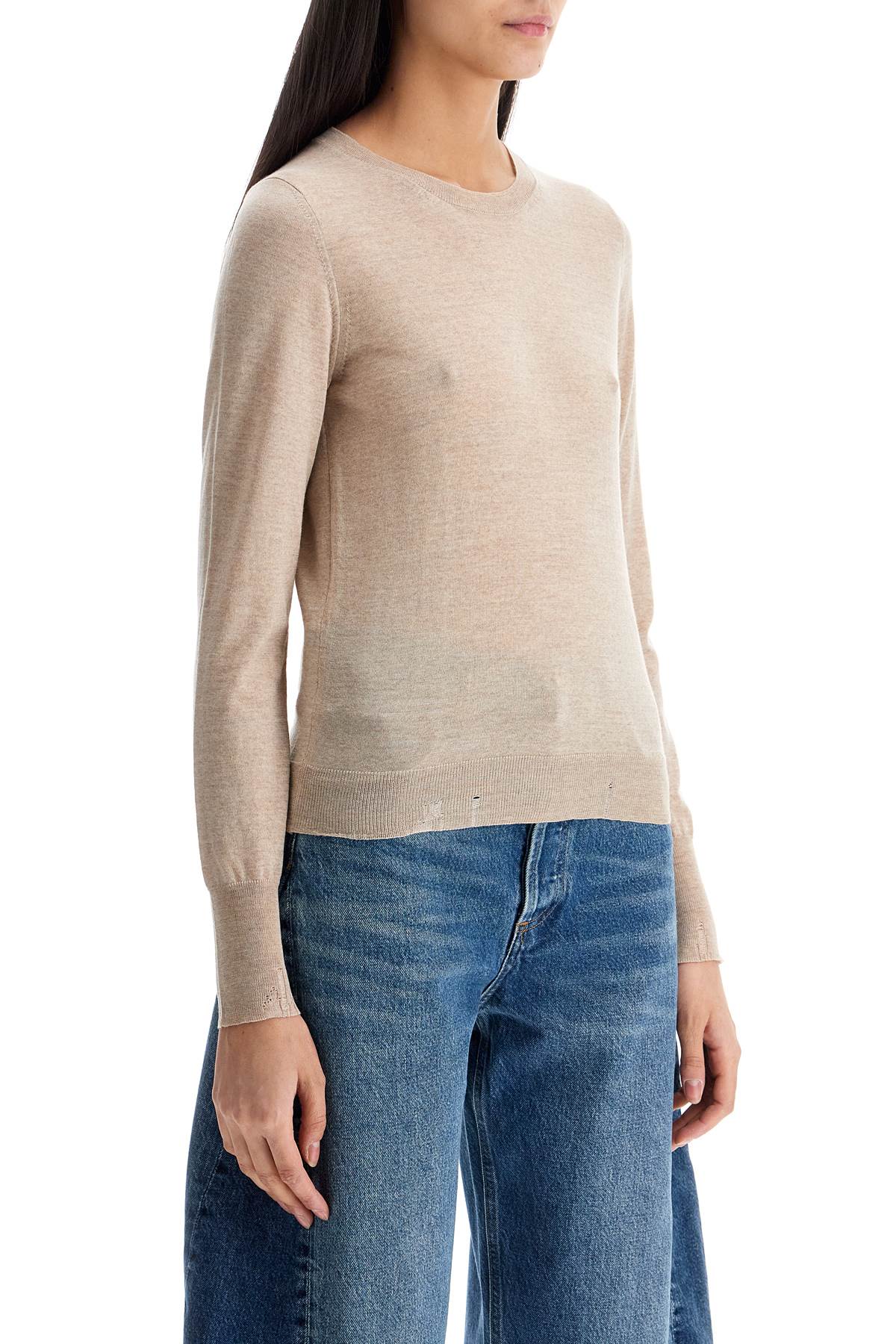 light beige merino wool women's crew neck sweater hover
