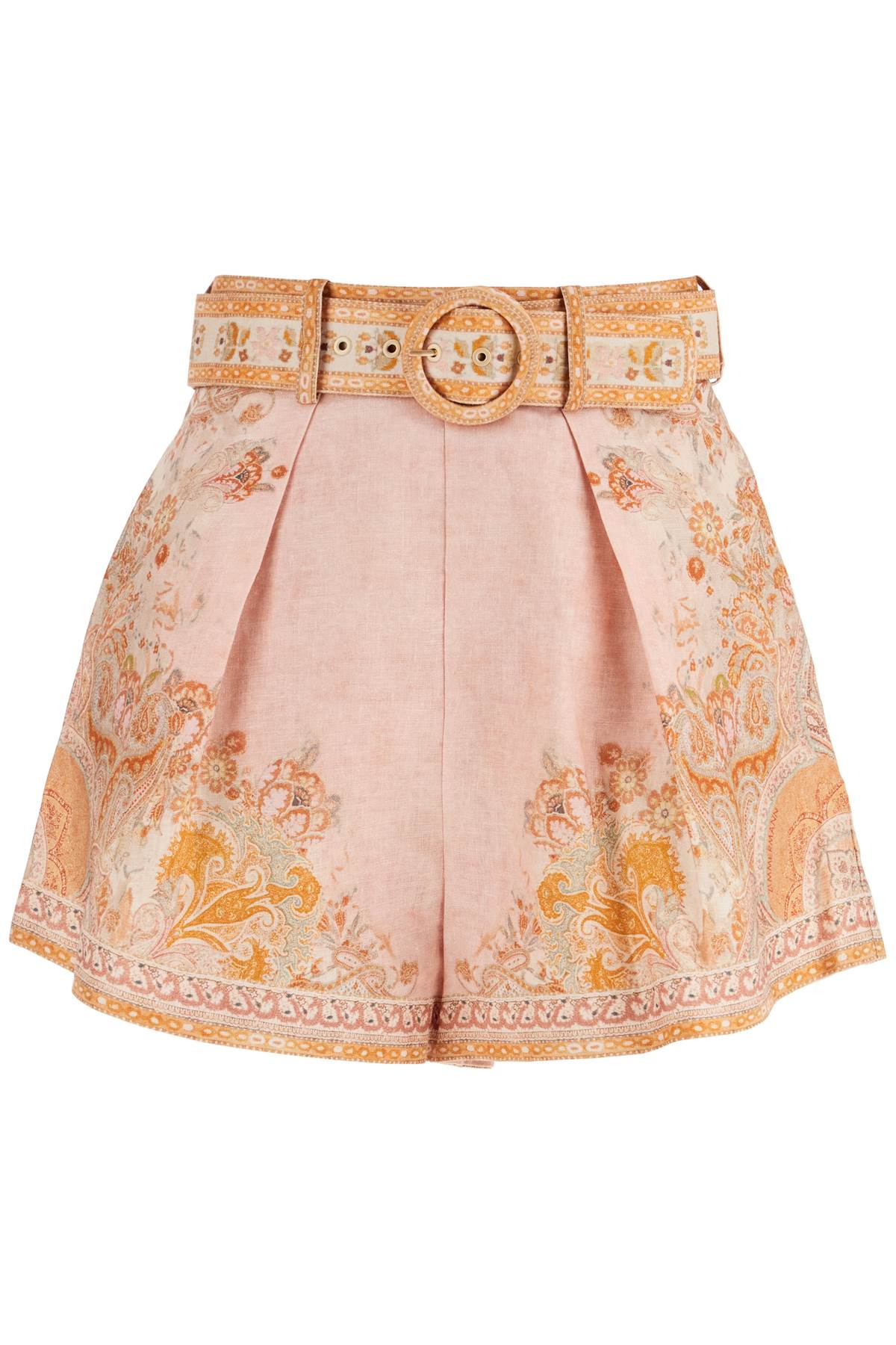 high-waisted floral cream linen shorts