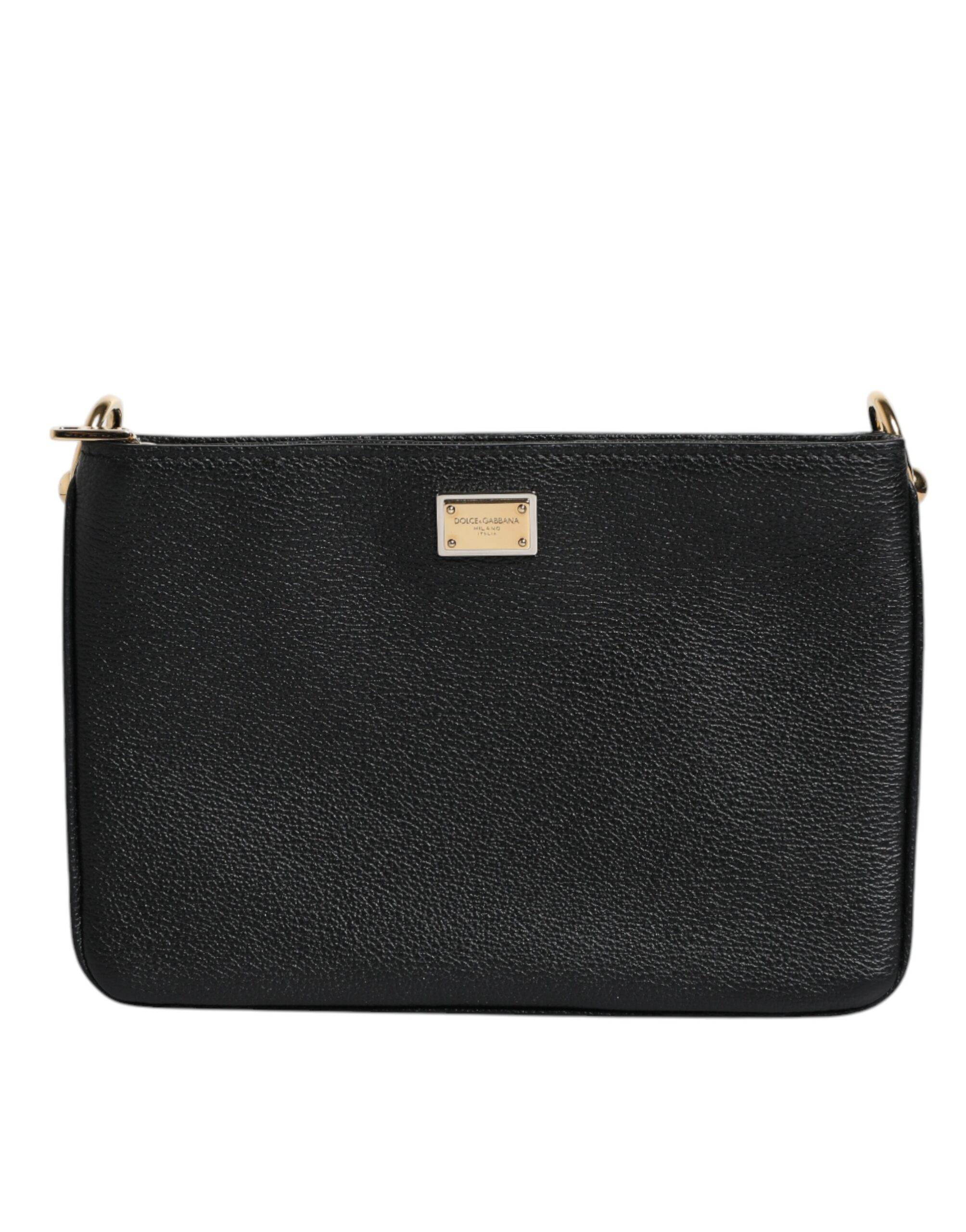 Black Grain Leather Logo Plaque Clutch Bag hover