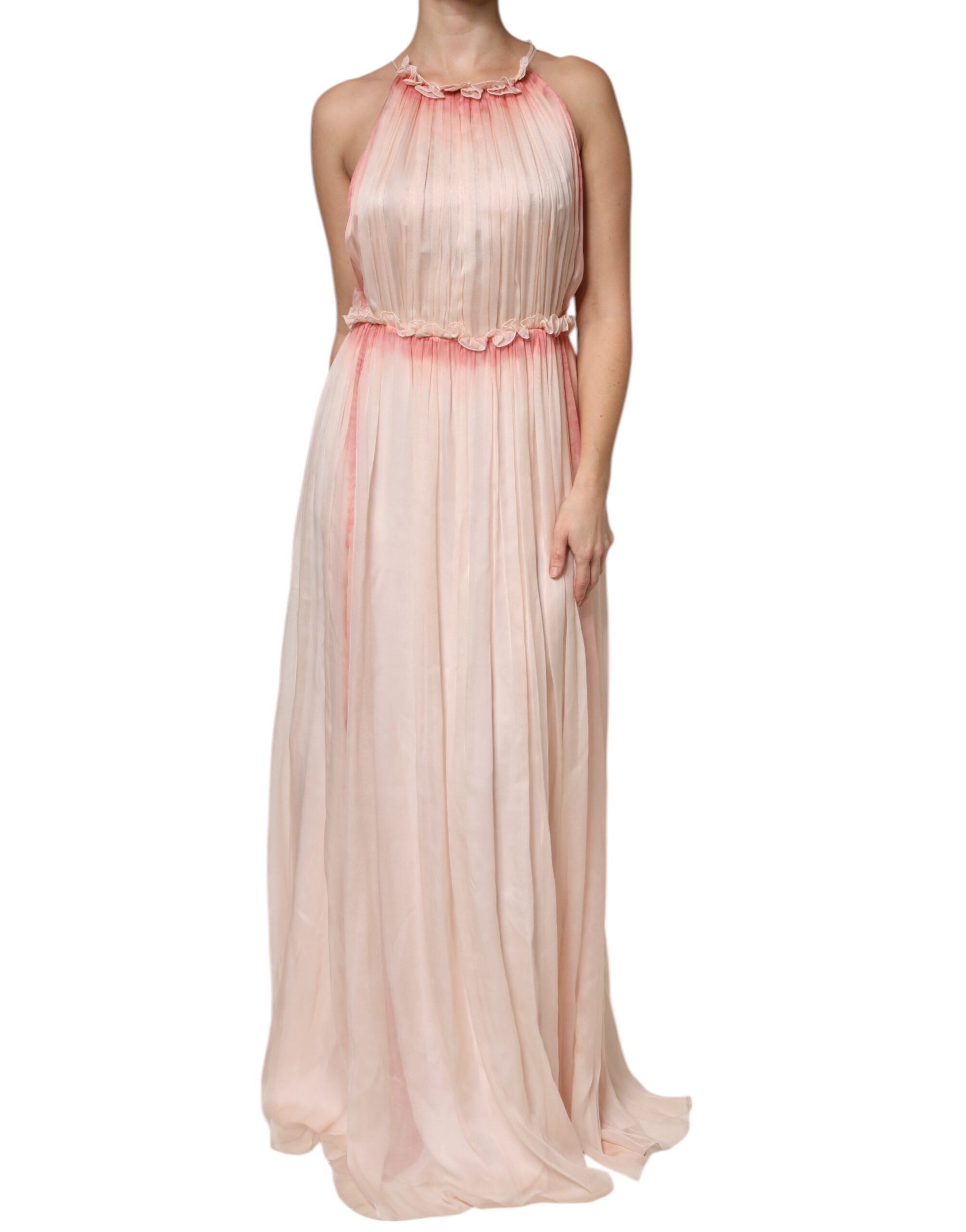 Pink Sleeveless Pleated A-line Maxi Dress hover