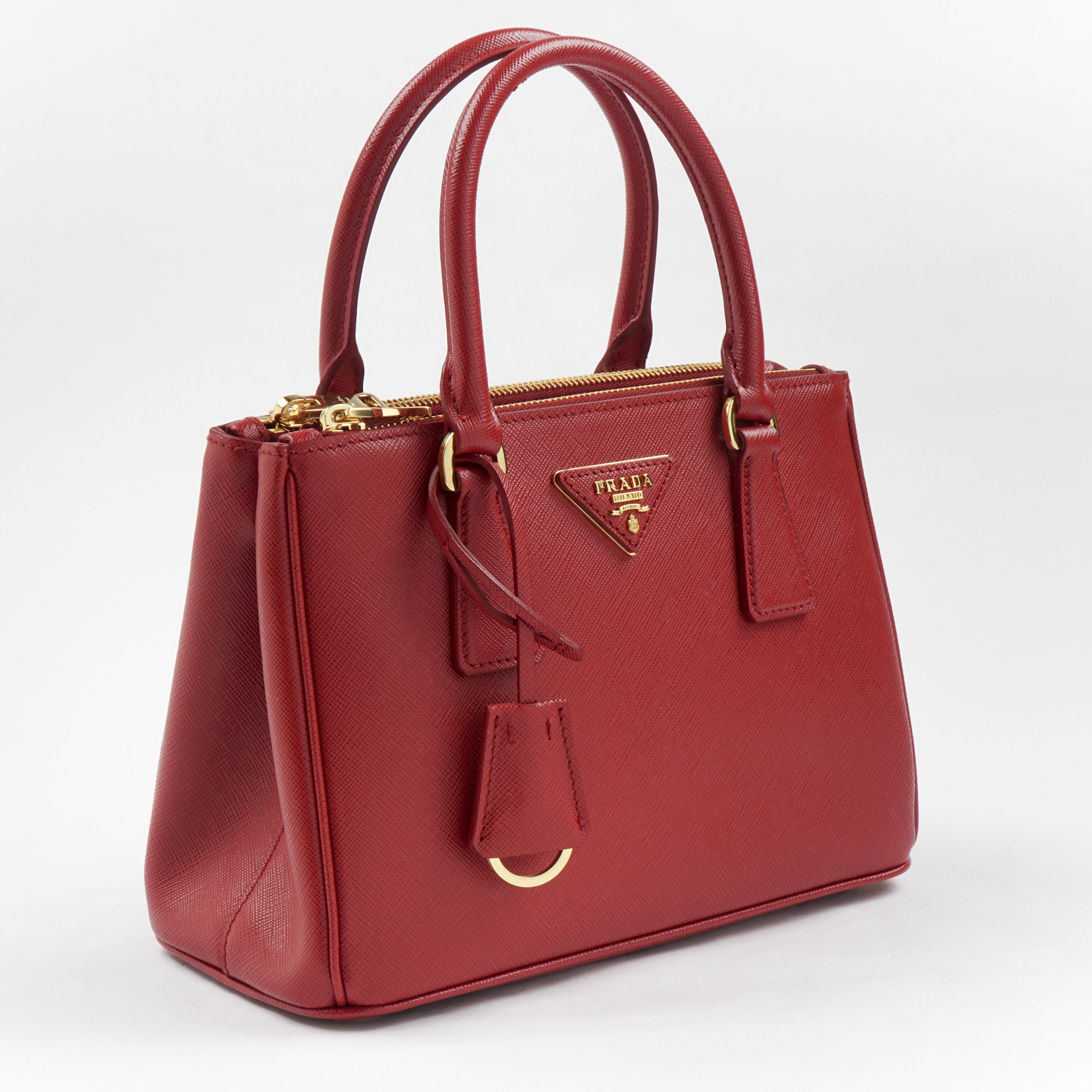 Prada Red Saffiano Lux Leather Micro Galleria Tote hover
