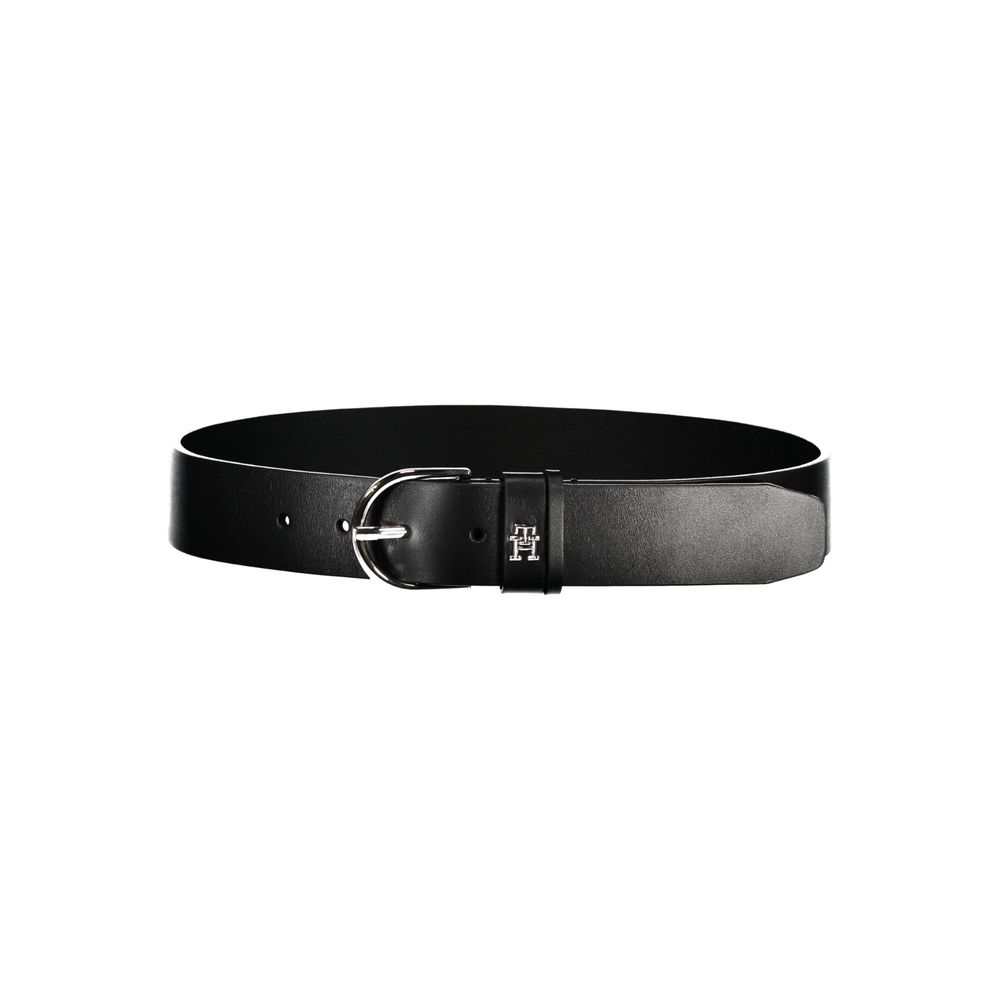 Chic Black Leather Belt with Metal Buckle hover