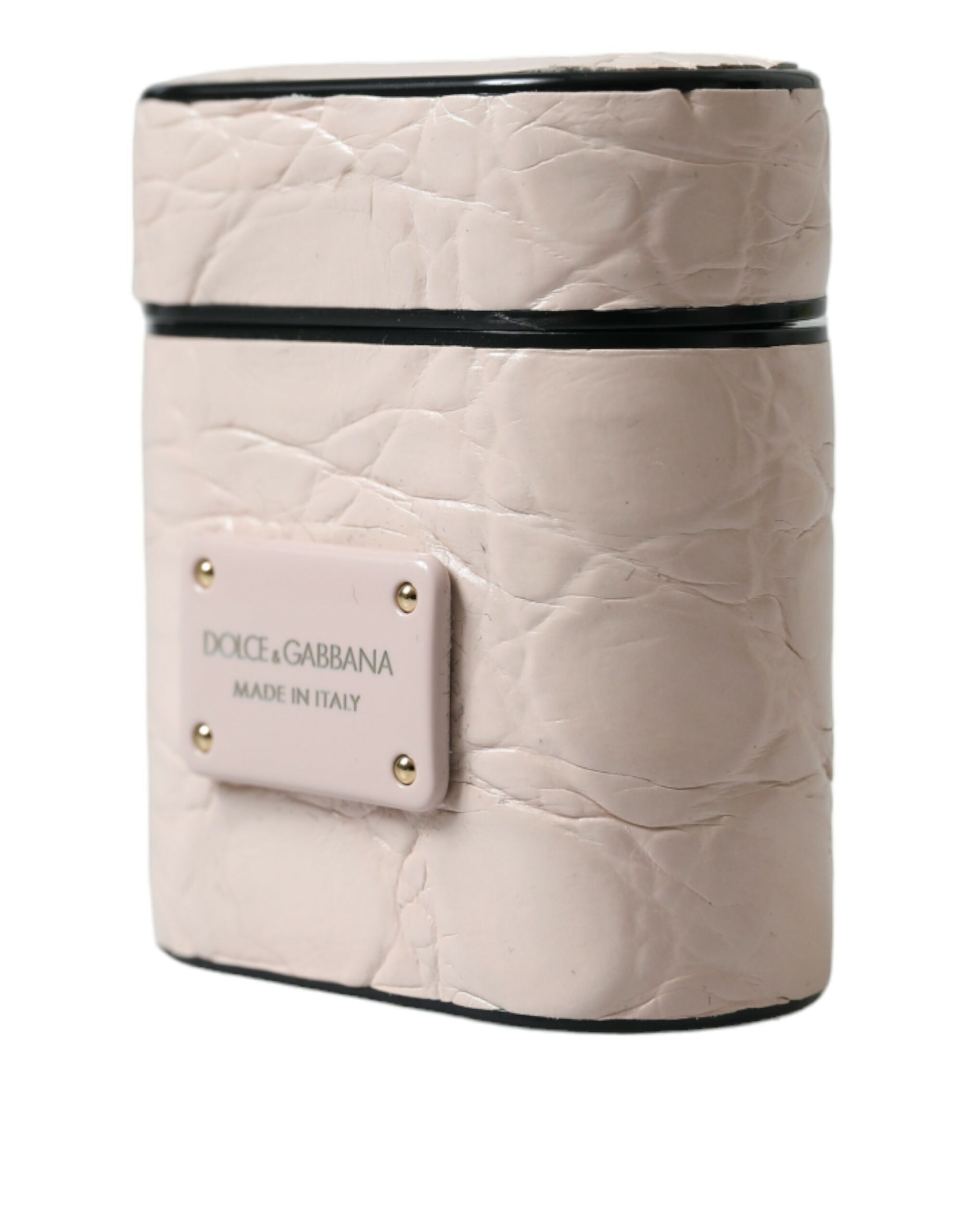 Light Pink Calf Leather Metal Logo Plaque Airpods Case hover