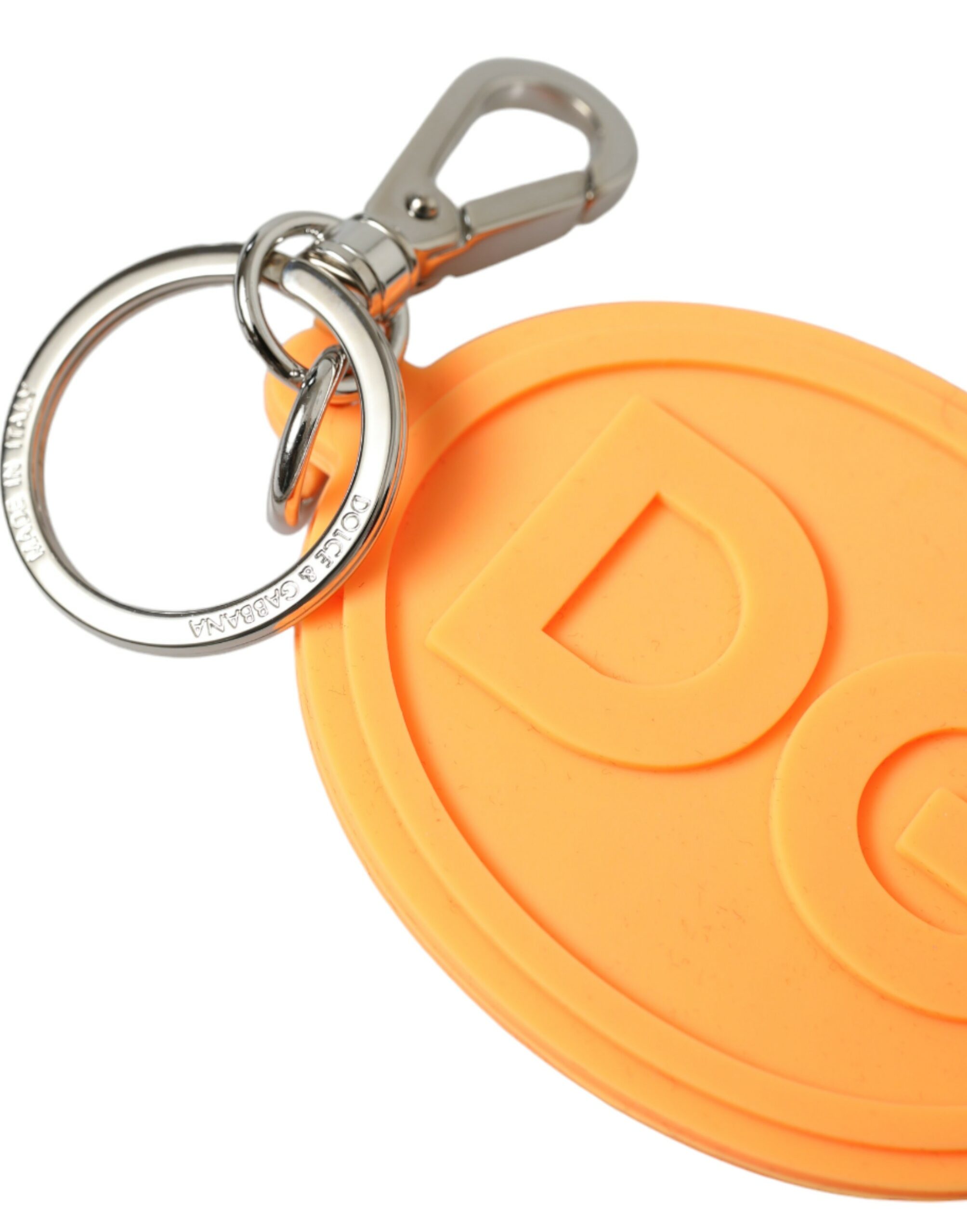 Orange Rubber DG Logo Silver Brass Metal Keyring Keychain hover