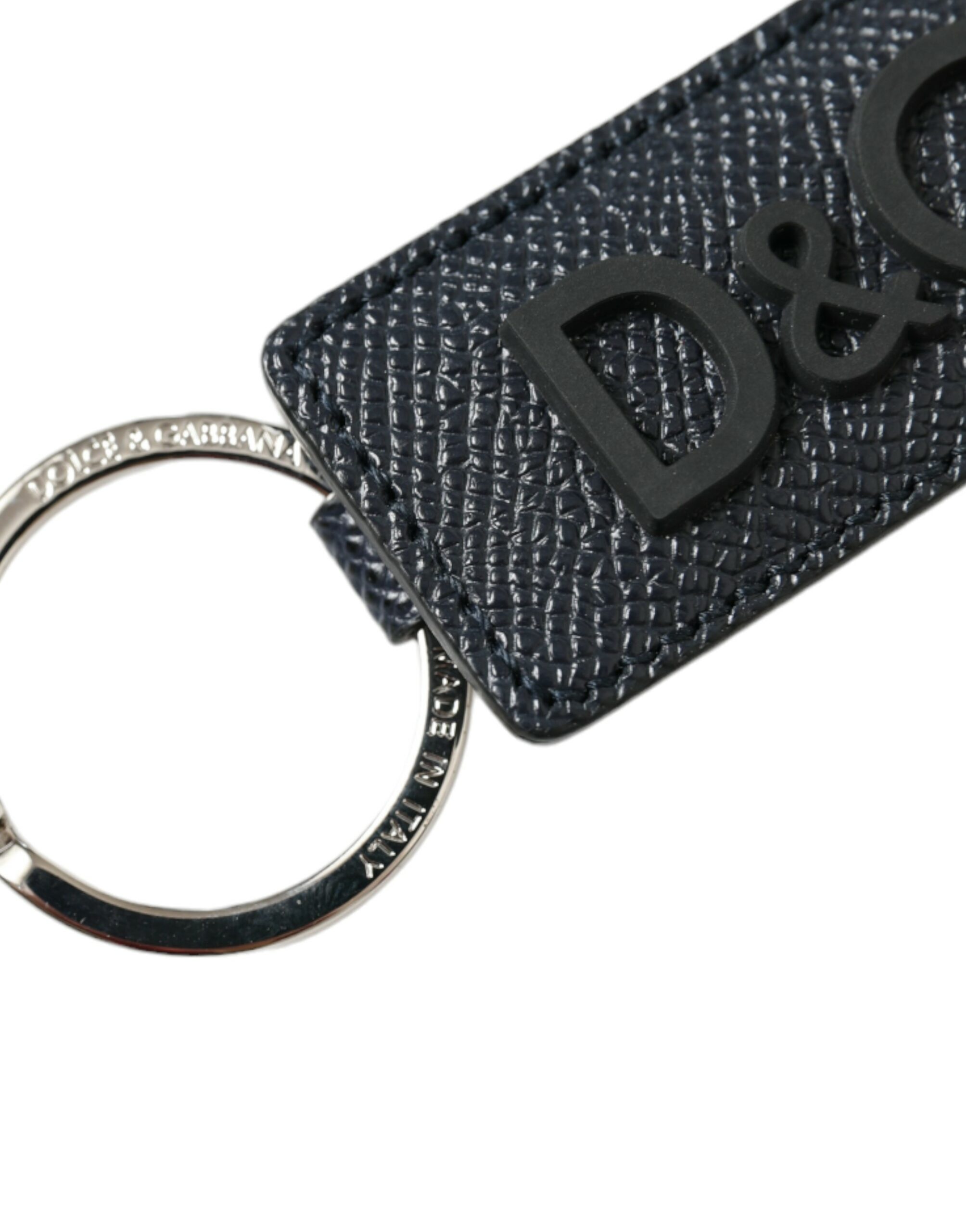 Black Calf Leather DG Logo Silver Brass Keyring Keychain hover